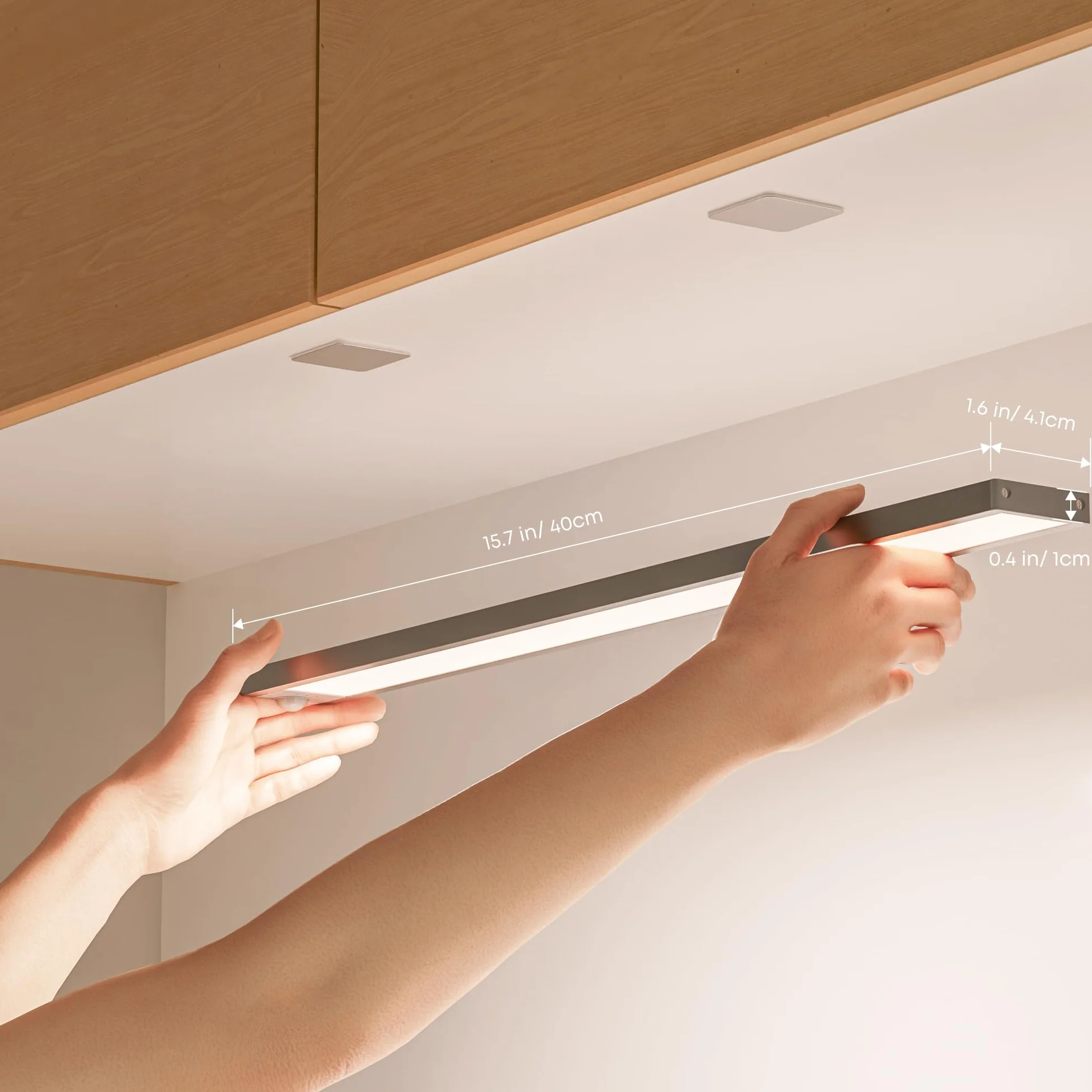 LROLTEF Oświetlenie szafkowe, LED ściemniane światło z czujnikiem ruchu, 40 cm, 2200 mAh, 4000 K, magnetyczne ładowalne światło z USB, nadaje się do szafy, kuchni, schodów, witryny samochodowej, 2