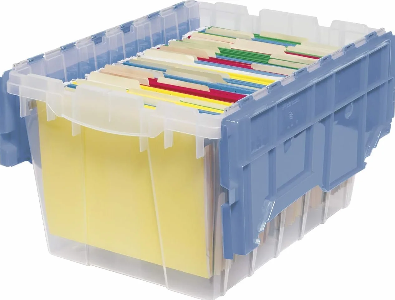 Akro-Mils 66486 FILEB 12-galonowe plastikowe pudełko na dokumenty do przechowywania z dołączoną pokrywką, 53 cm na 38 cm na 30 cm półprzezroczyste, 1 opakowanie