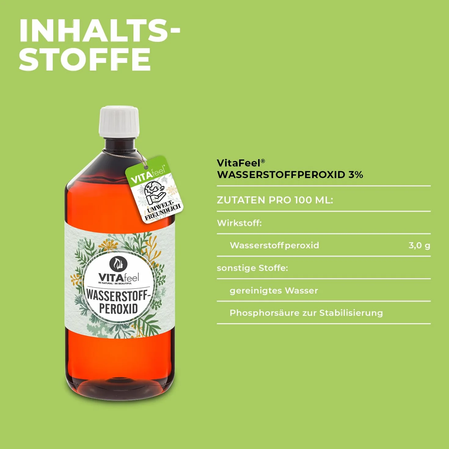 GreatVita Nadtlenek wodoru 1000 ml – roztwór 3% | Wysoka czystość, bez stabilizatora | Wszechstronne zastosowanie w gospodarstwie domowym i technice