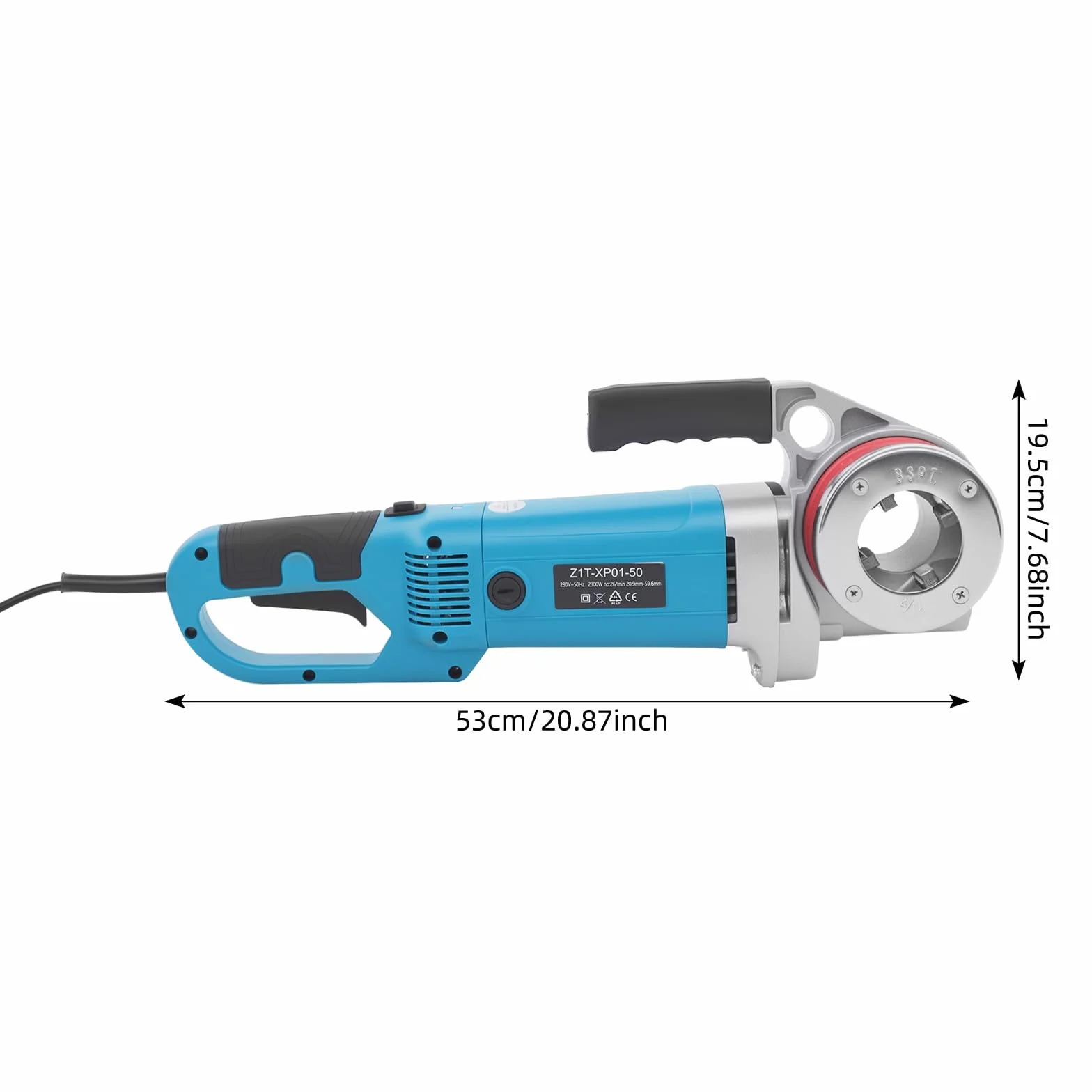 Elektryczna maszyna do gwintowania 2300 W, przenośna, z 6 zestawami matryc 2", 1-1/2", 1-1/4", 1", 3/4", 1/2", 1/2", z walizką do przechowywania (niebieska)