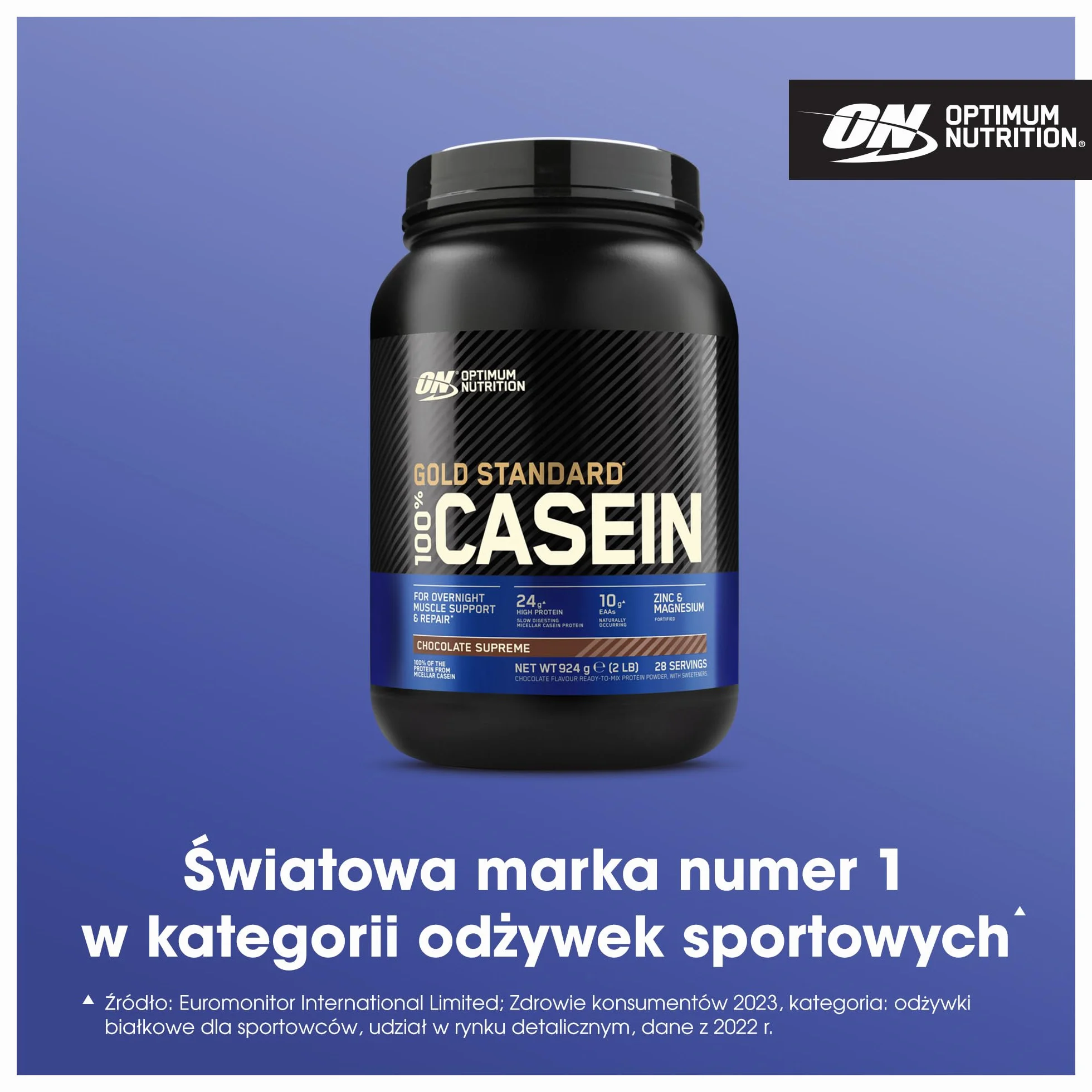 Optimum Nutrition Gold Standard 100% Casein Wolno przyswajalna odżywka na noc Chocolate Supreme 28 porcji 924 g