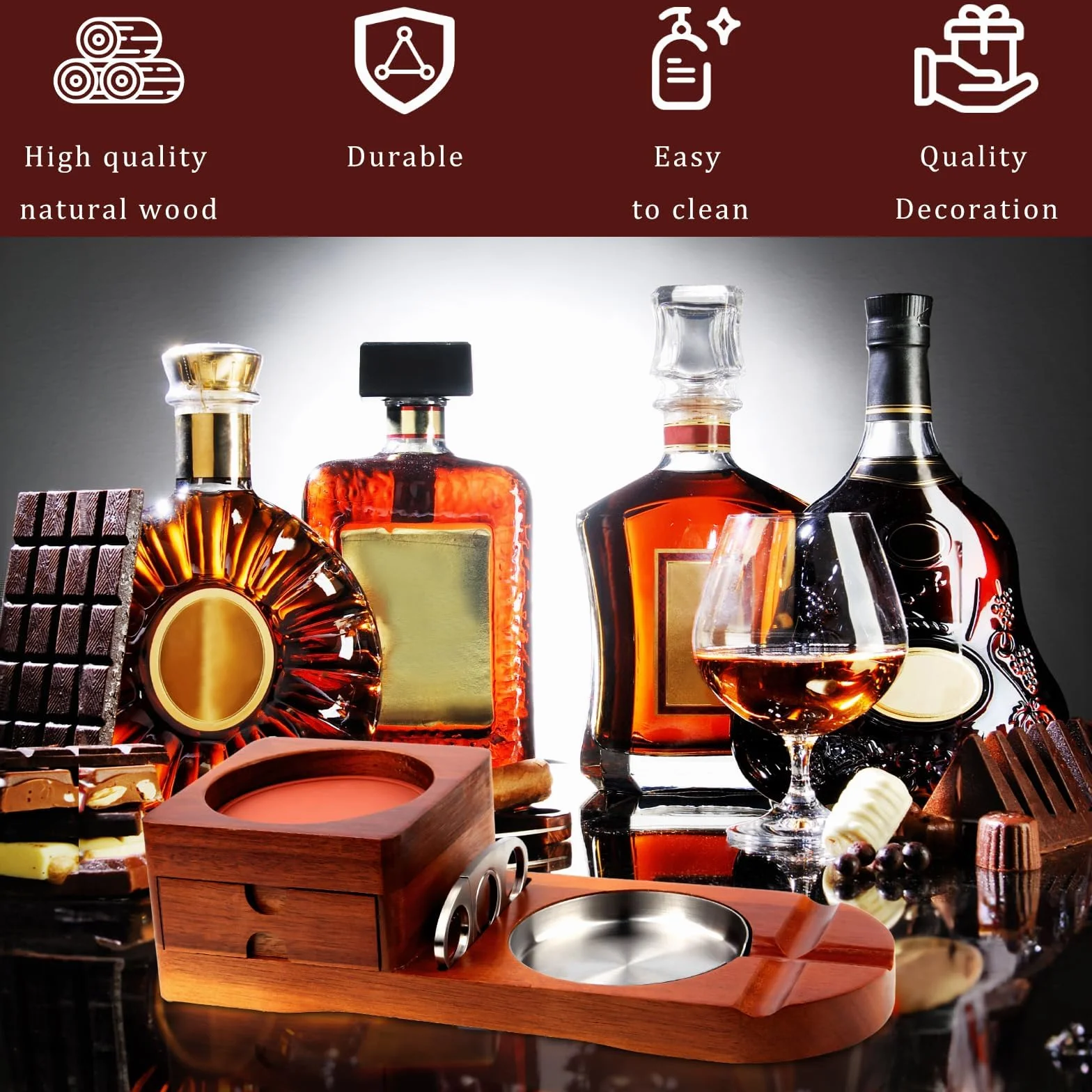 Zestaw drewnianych popielniczka do cygar Cuban Cigar Ashtray akcesoria do cygar Smoker kubańskie cygara whisky zestaw prezentowy do cygar ze zdejmowaną szufladą i obcinaczem do cygar do domu, biura