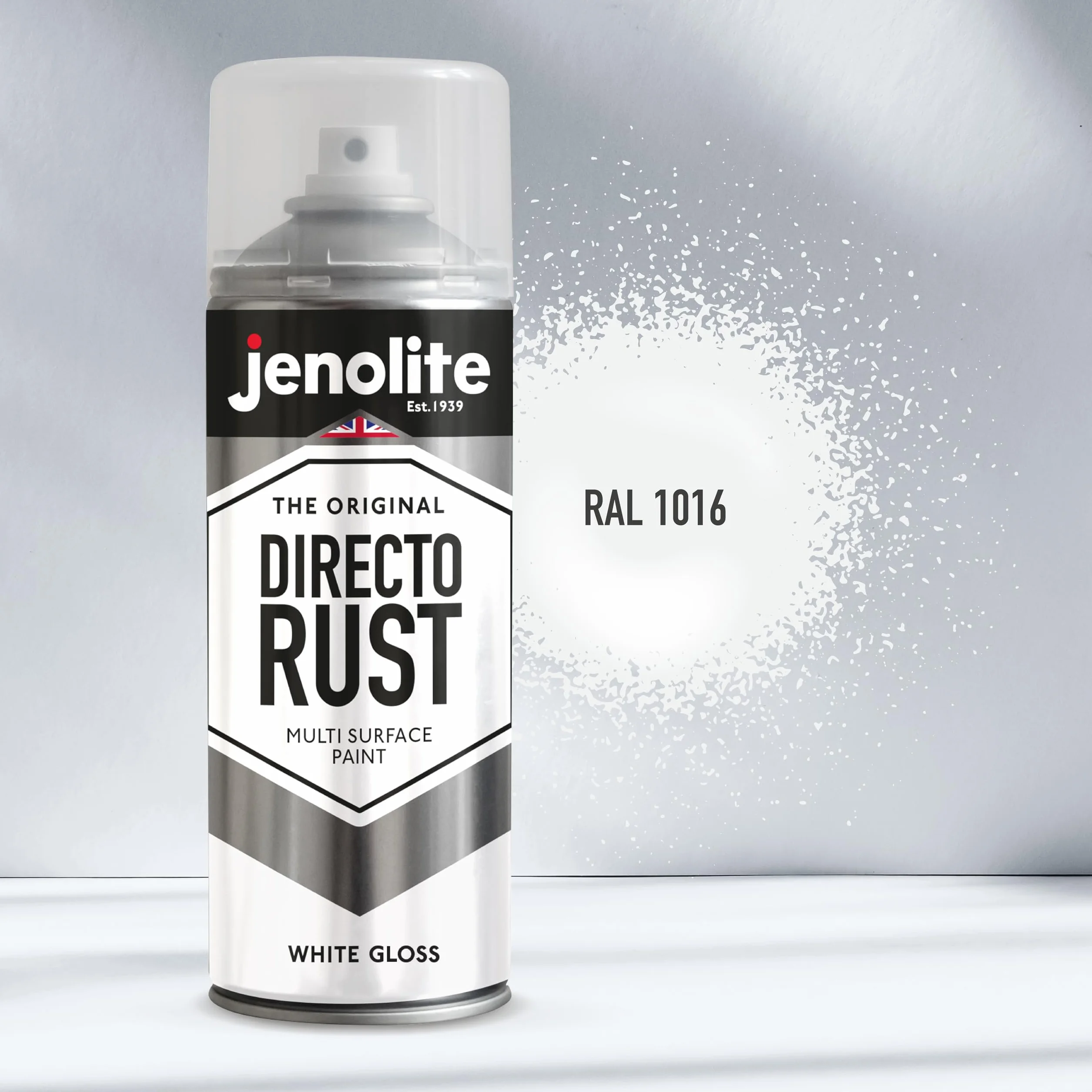 JENOLITE Directorust Farba w sprayu z połyskiem, biała, 3 x 400 ml, farba w sprayu do metalu, metalu, tworzywa sztucznego, ceramiki, RAL 9016