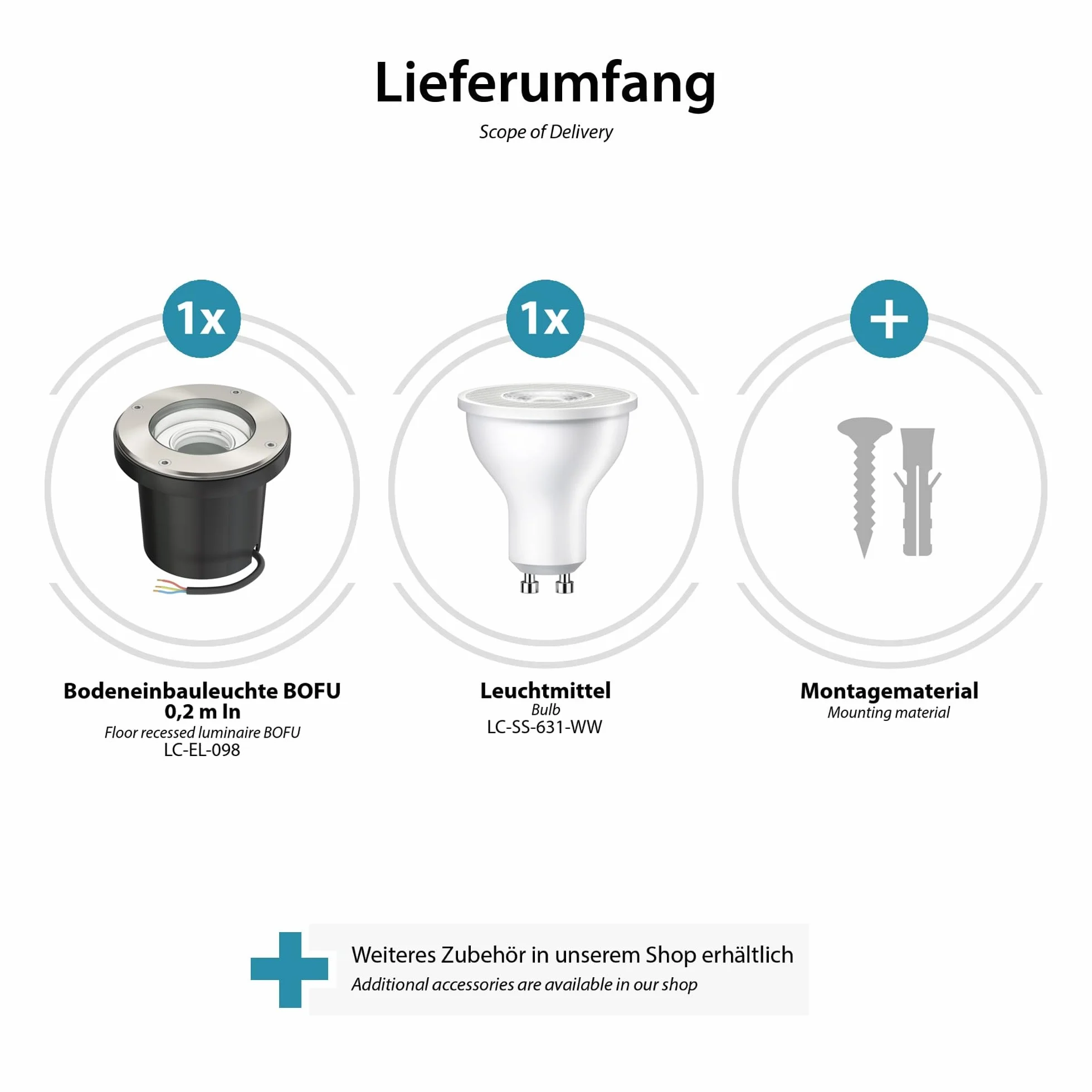 ledscom.de BOFU Oprawa wpuszczana w ziemię stal nierdzewna okrągła IP67 150mm Ø lampa LED 5,473W 468lm 30° ciepła biel