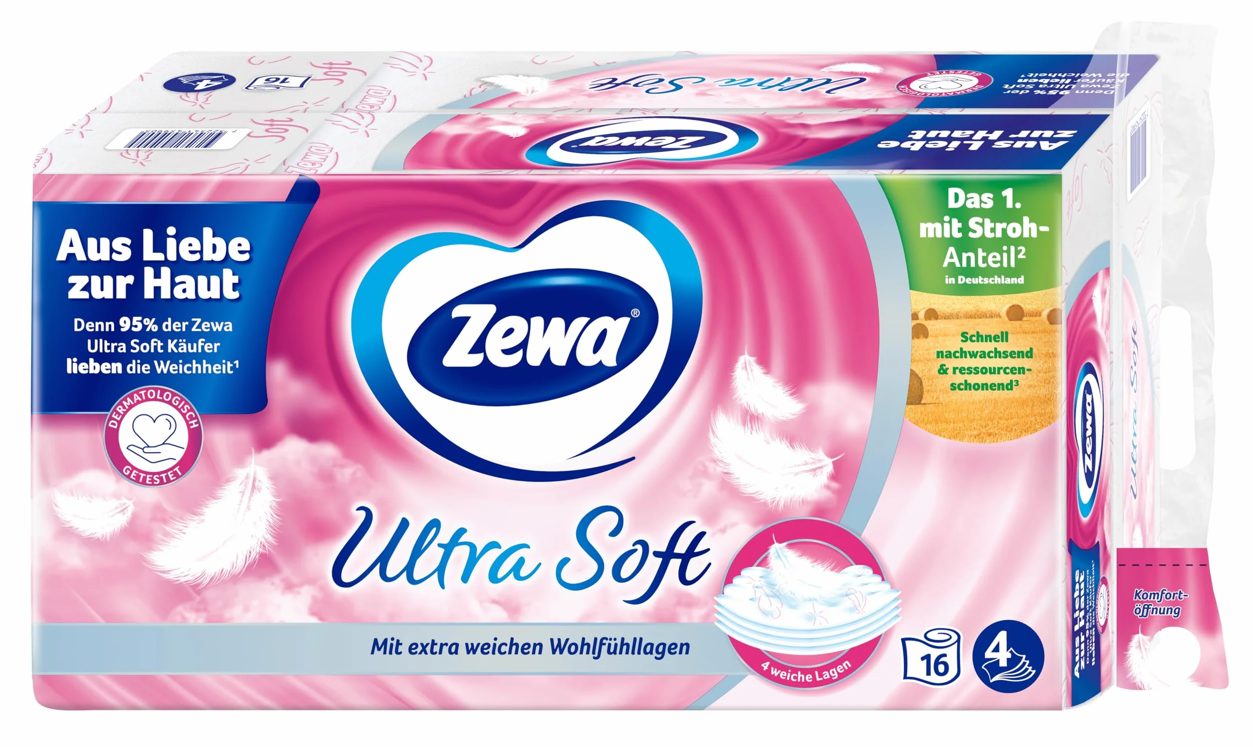 Zewa Ultra miękki papier toaletowy z zawartością słomki, 3 x 16 rolek