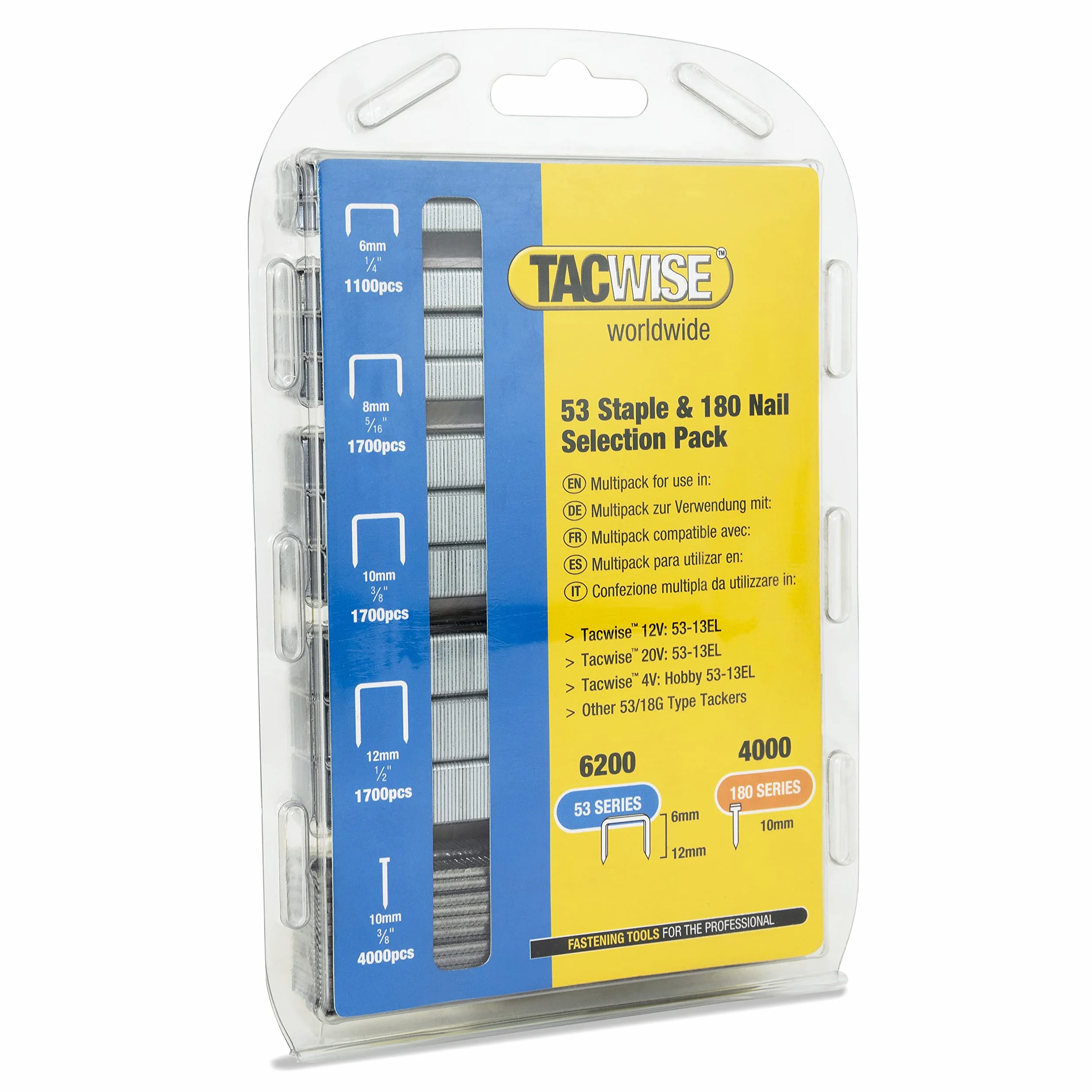 Tacwise 1628 Zszywki typu 53 w różnych rozmiarach i typie 180 (18 g)/10 mm, ocynkowane, opakowanie 6200 zszywek i 4000 gwoździ