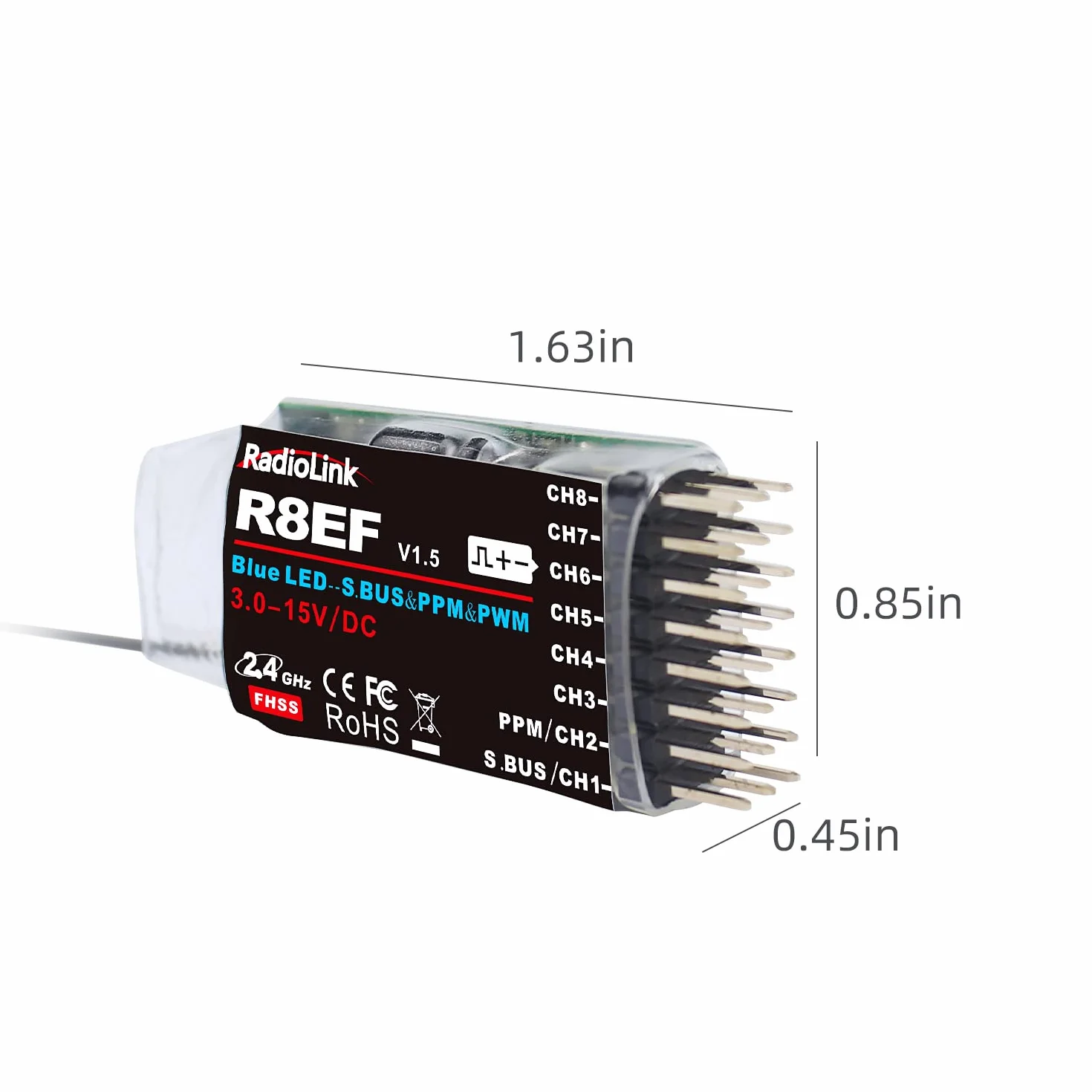 Radiolink R8EF odbiornik RC 2,4 GHz SBUS/PPM/PWM 8 kanałów, duży zasięg do 2000 m, kompatybilny z RC6GS V3/RC4GS V3/T8FB/T8S/RC8X/T16D/T12D