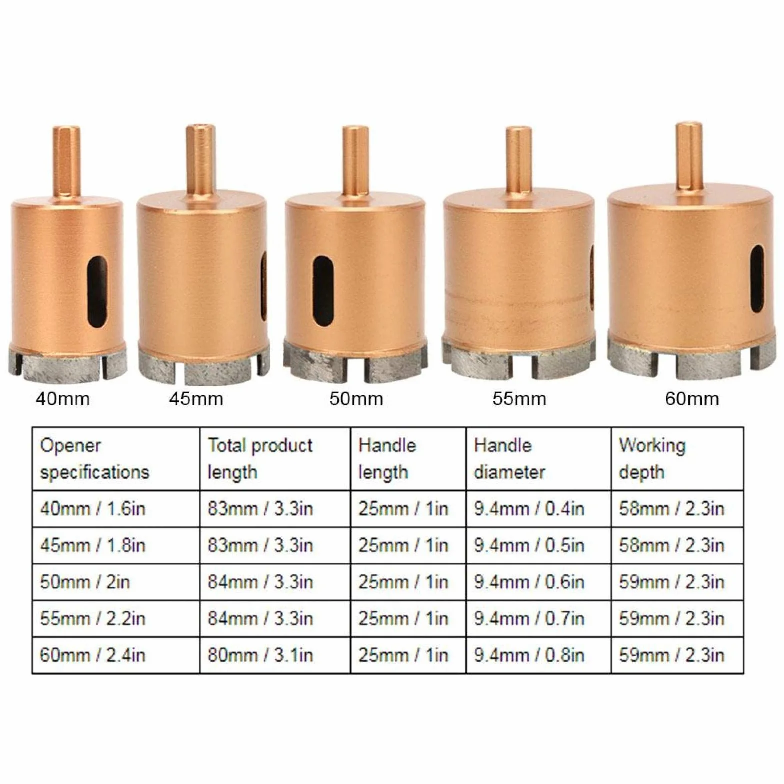 Wiertła diamentowe, 40-60mm trzpień trójkątny otwornice z rdzeniem pustym do wiercenia w płytkach, betonie, cegle, szkle, marmurze i ceramice (50mm)