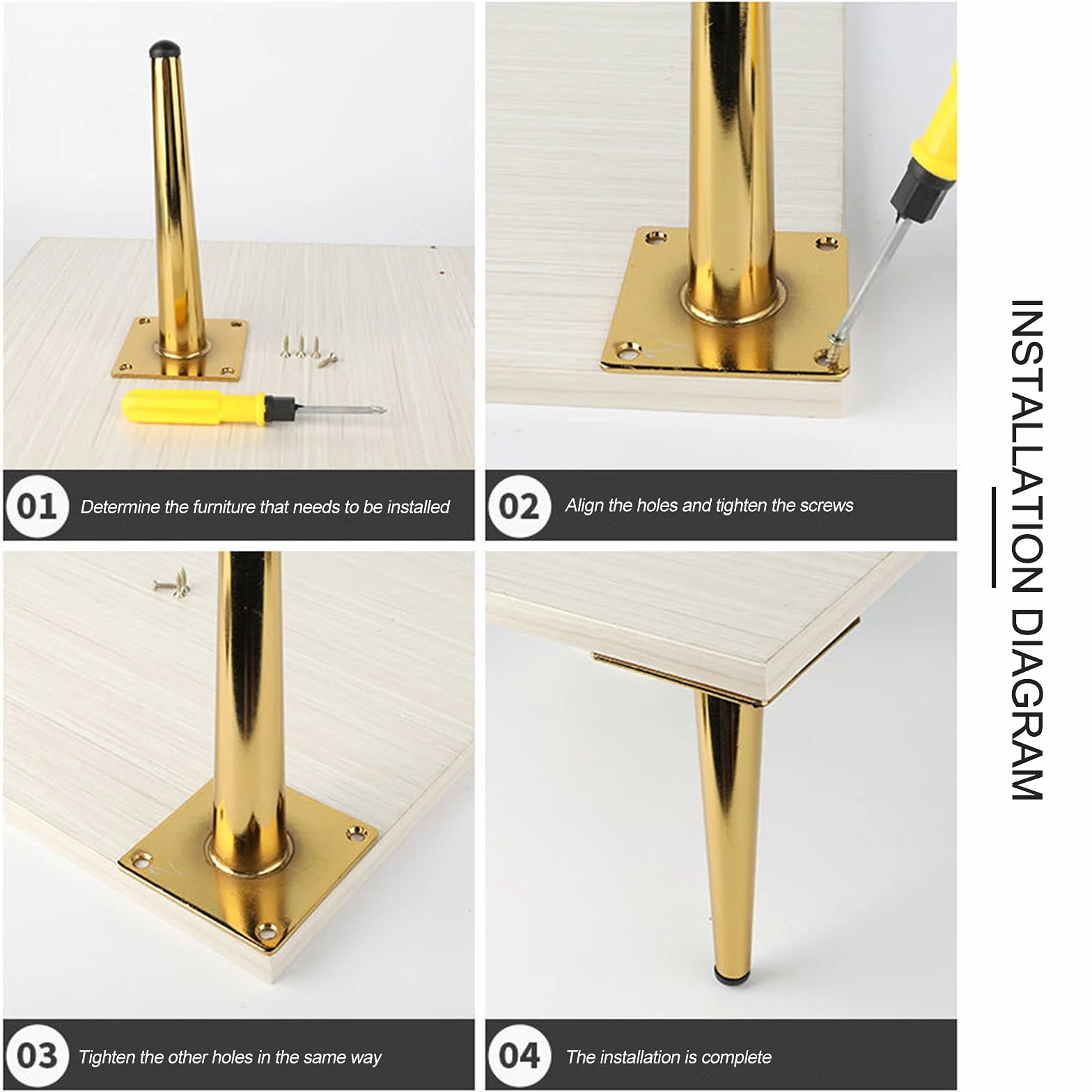 Nogi zamienne Niture, metalowe nogi stołowe DIY, stożkowe nóżki Niture z antypoślizgowymi gumowymi podkładkami, do szafki RTV, sofy, szafki łazienkowej, stolika kawowego, łóżka, biurka/30 cm