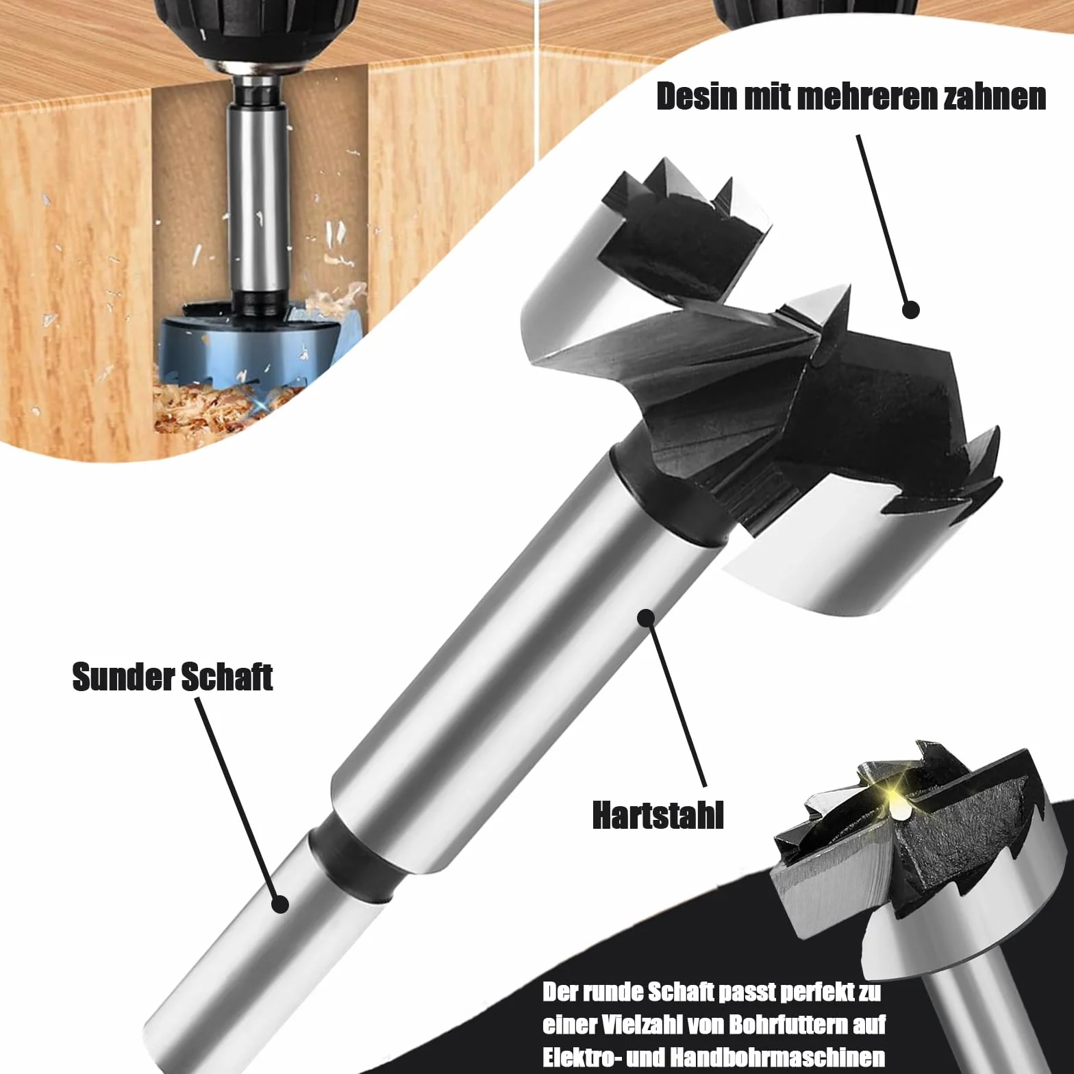 Wiertło Forstner 40 mm, profesjonalne wiertło Forstner, wielozębne wiertło do drewna ze stali o wysokiej zawartości węgla, wiertło Forstnera do drewna, akcesoria do wiertarki do obróbki drewna