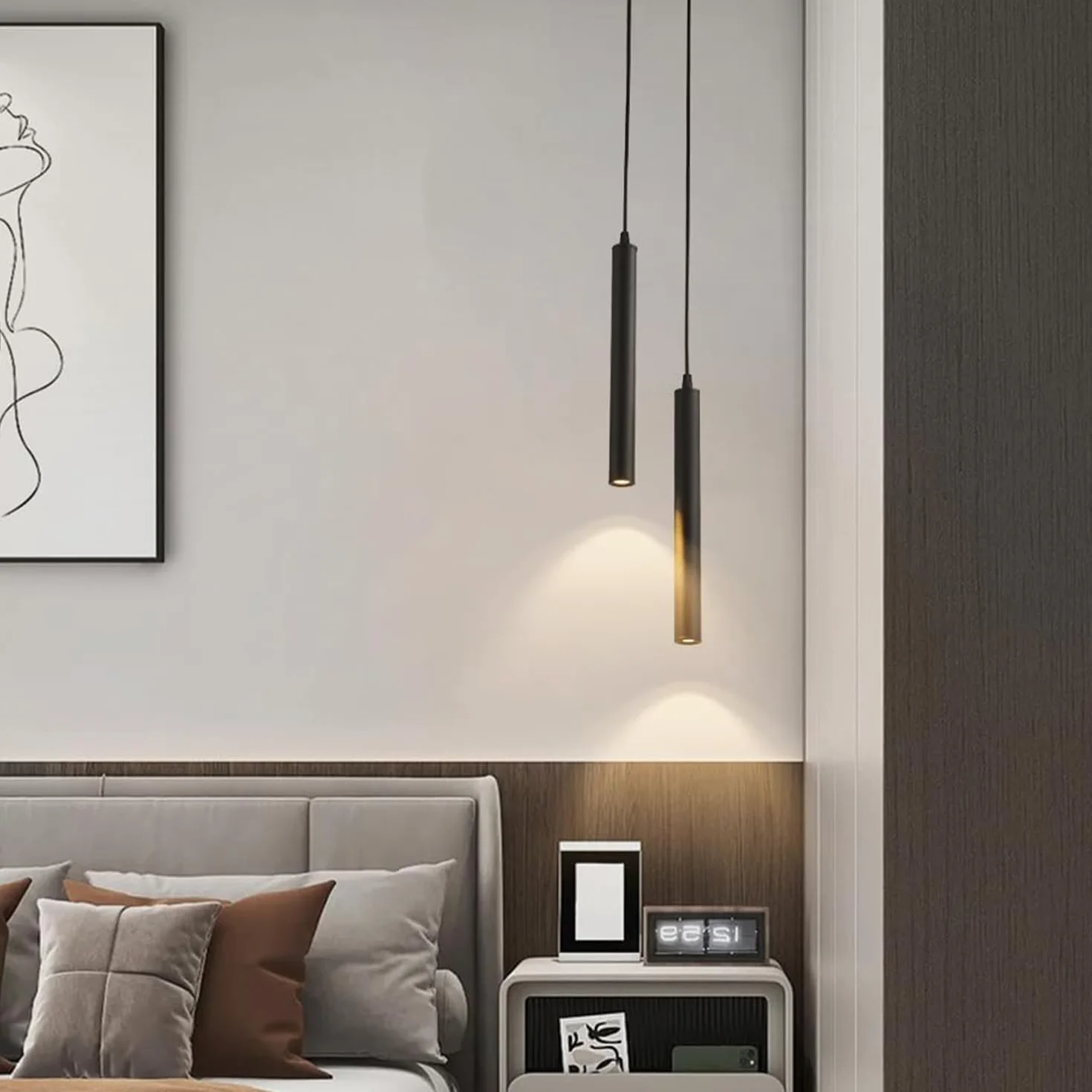 Lampa wisząca LED nowoczesny minimalistyczny żyrandol design 2 reflektory LED oprawa sufitowa aluminiowa lampa wisząca czarna do jadalni sypialni salonu, 30 cm