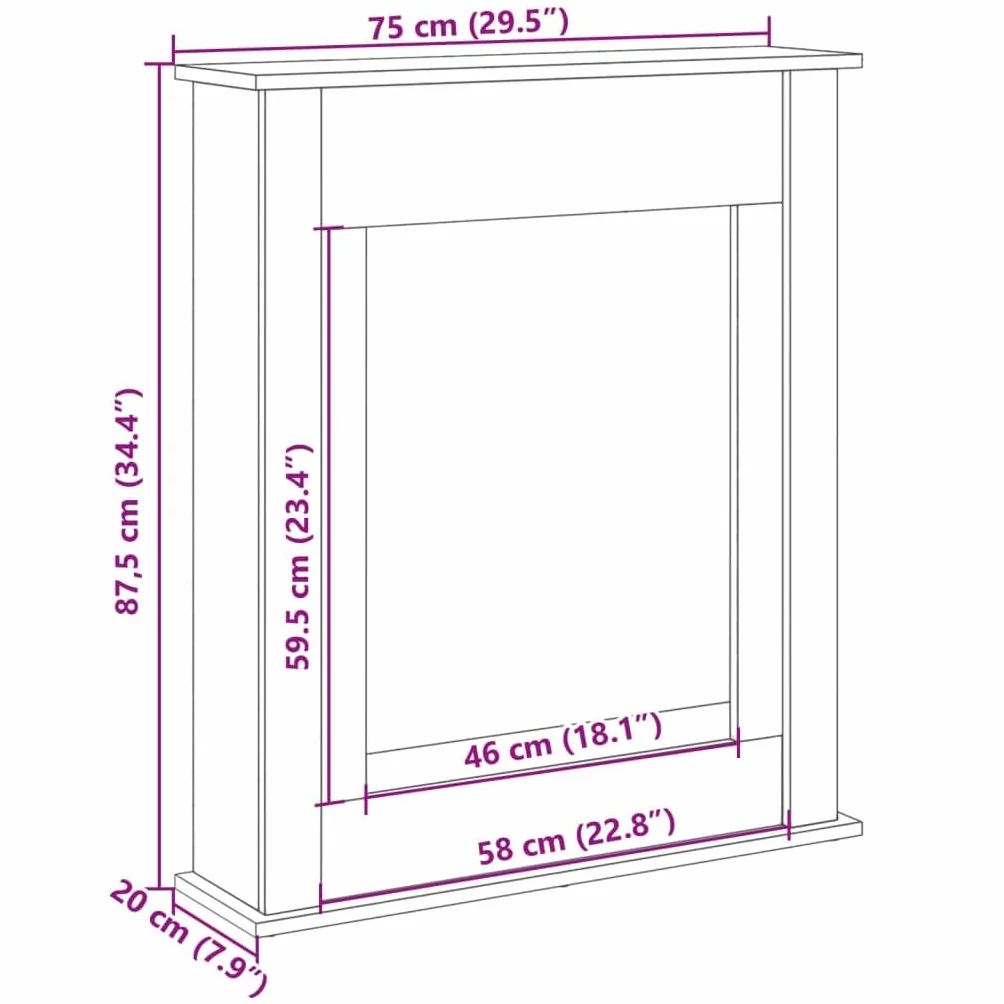 vidaXL Obudowa kominka szarość betonu 75x20x87,5 cm