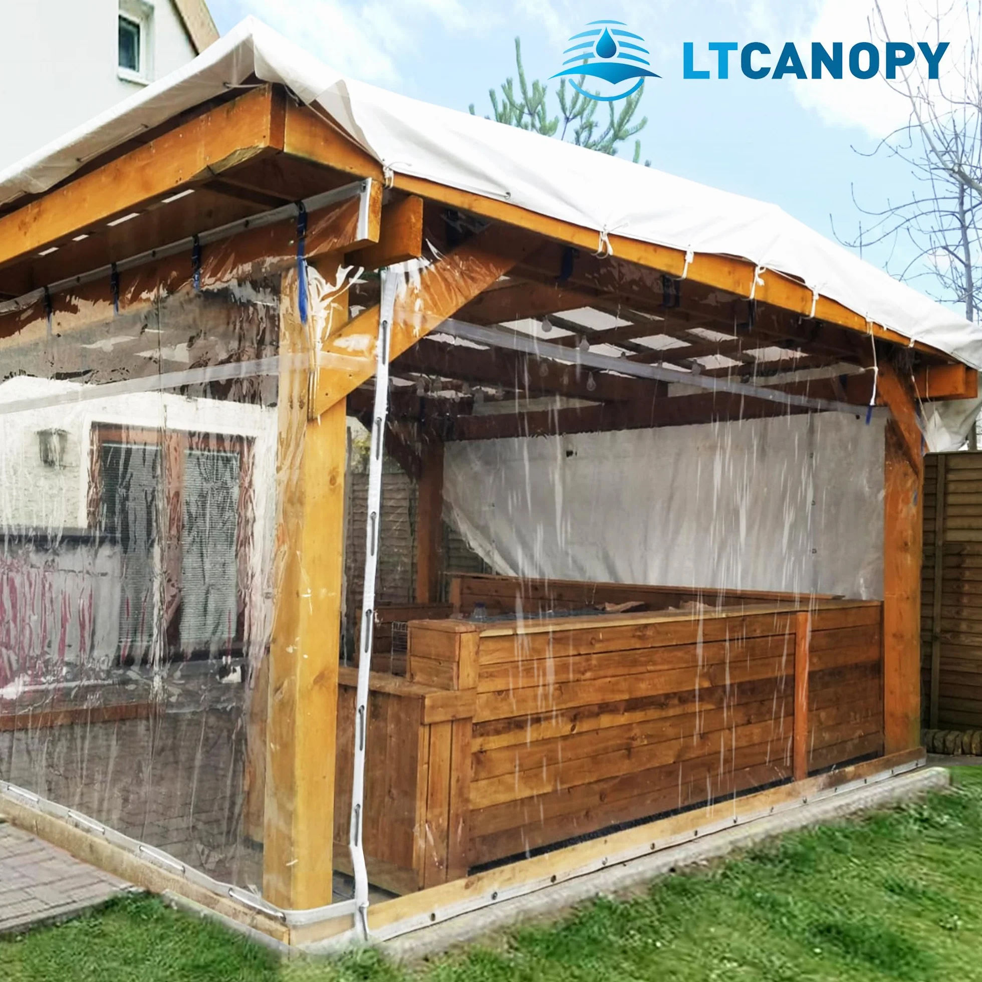 Wodoodporna plandeka 1,83 x 3,05 m, 500 g/㎡ Przezroczysta wodoodporna plandeka PCV, odporna na rozdarcia i promieniowanie UV, przezroczysta plandeka z oczkami może być używana w ogrodzie