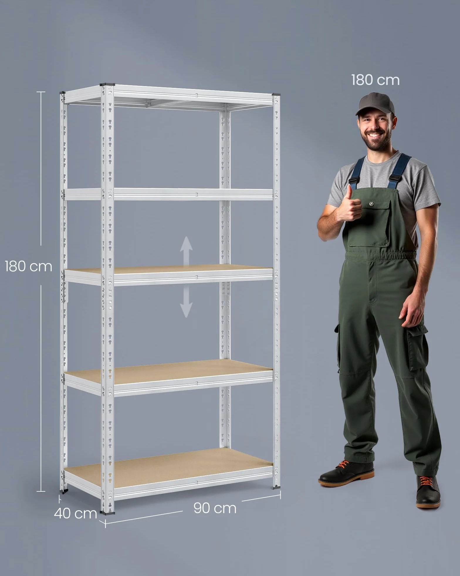 SONGMICS Regał o dużej wytrzymałości, zestaw 2 szt., regał do piwnicy, 40 x 90 x 180 cm, nośność do 875 kg, łatwy montaż, regał magazynowy, regulowane półki, kolor srebrny GLR455E01