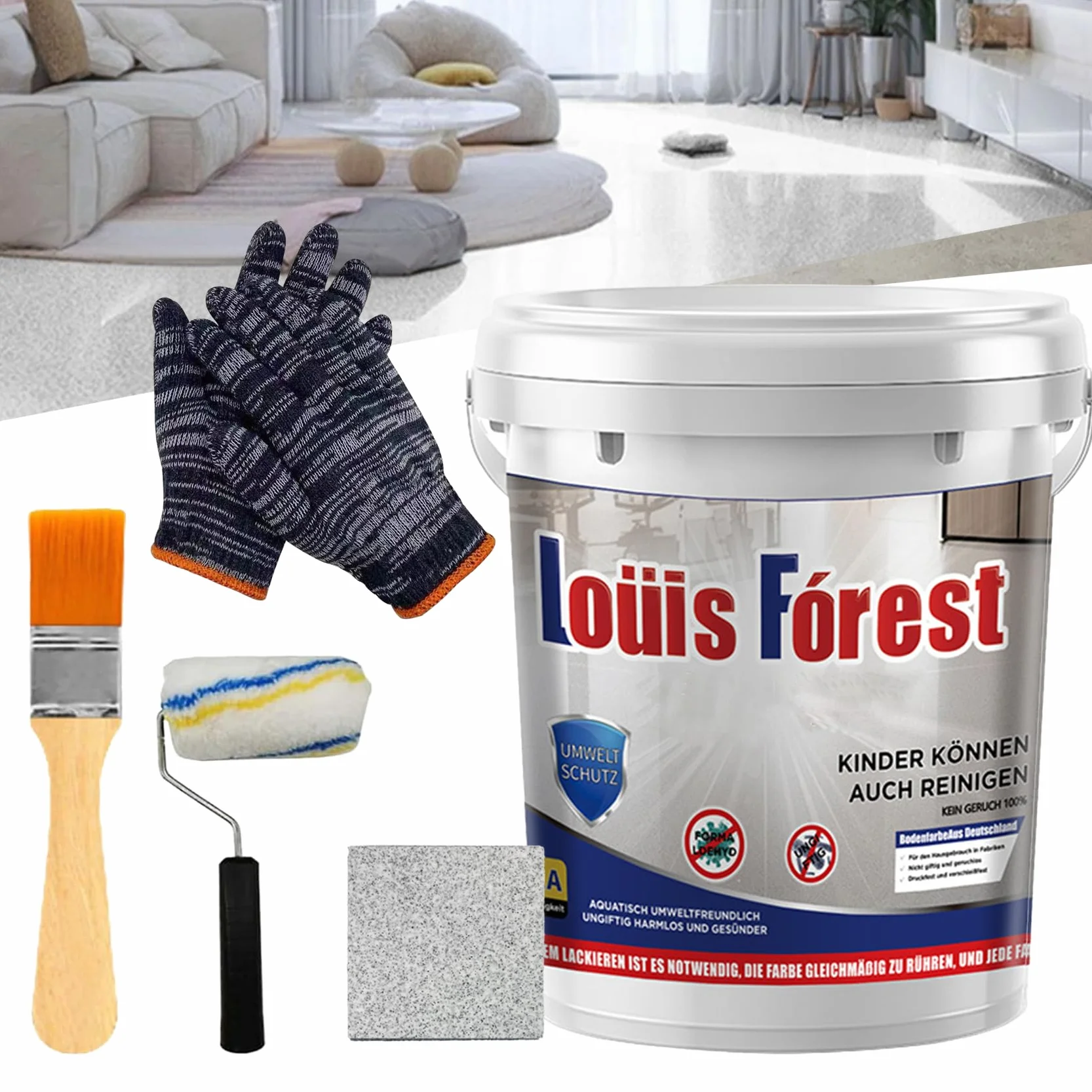 Louis Forest Farba epoksydowa do podłóg, wysoki połysk, efekt marmuru, wodoodporna i antypoślizgowa, wytrzymała i odporna na ścieranie, bezpieczna i przyjazna dla środowiska, White Hemp Grey