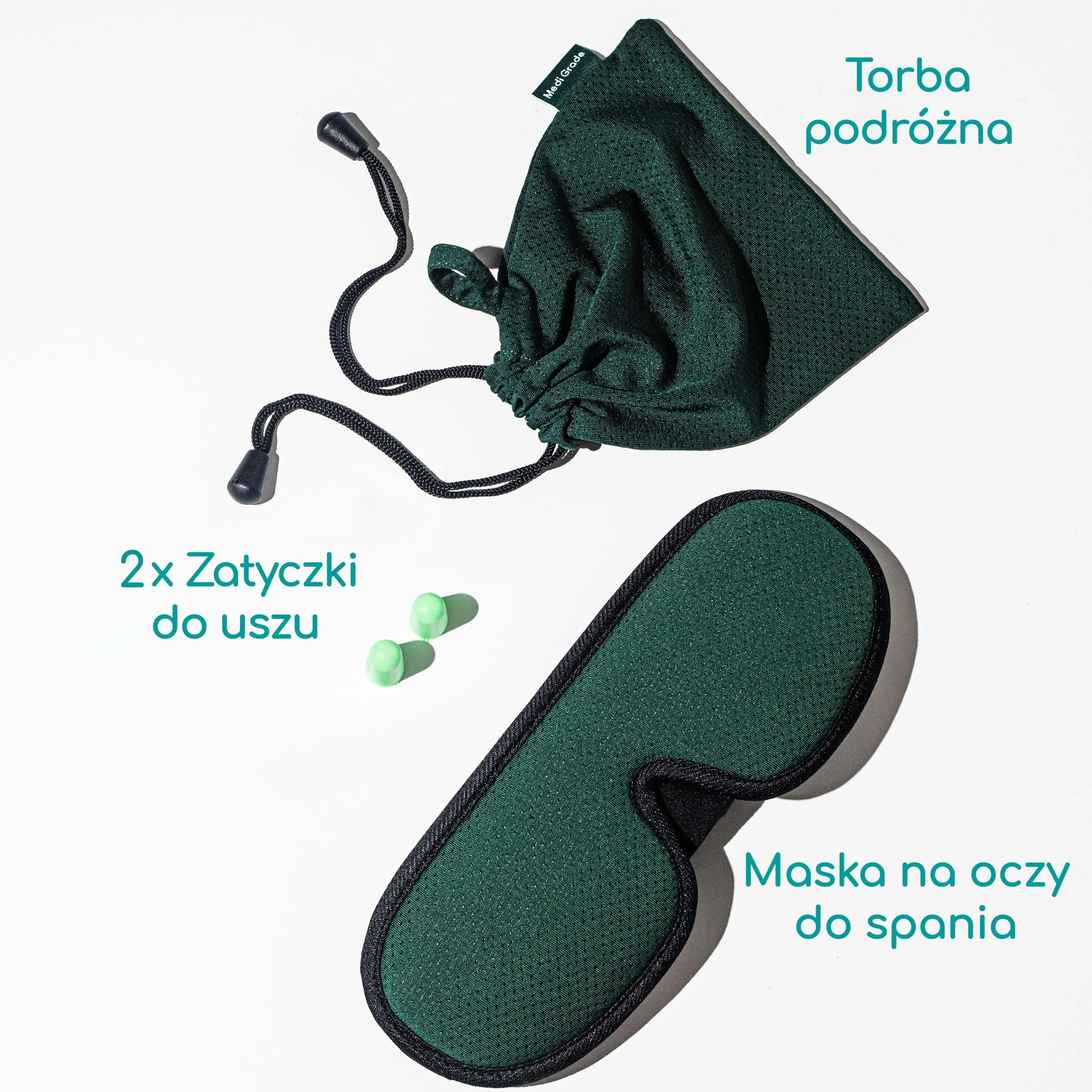 Medi Grade Maska na Oczy na Sen 1 szt – 100% Zaciemnienia Opaska 3D Oddychająca Siatkowa z Elastycznym Paskiem, Zatyczki do Uszu, Torba