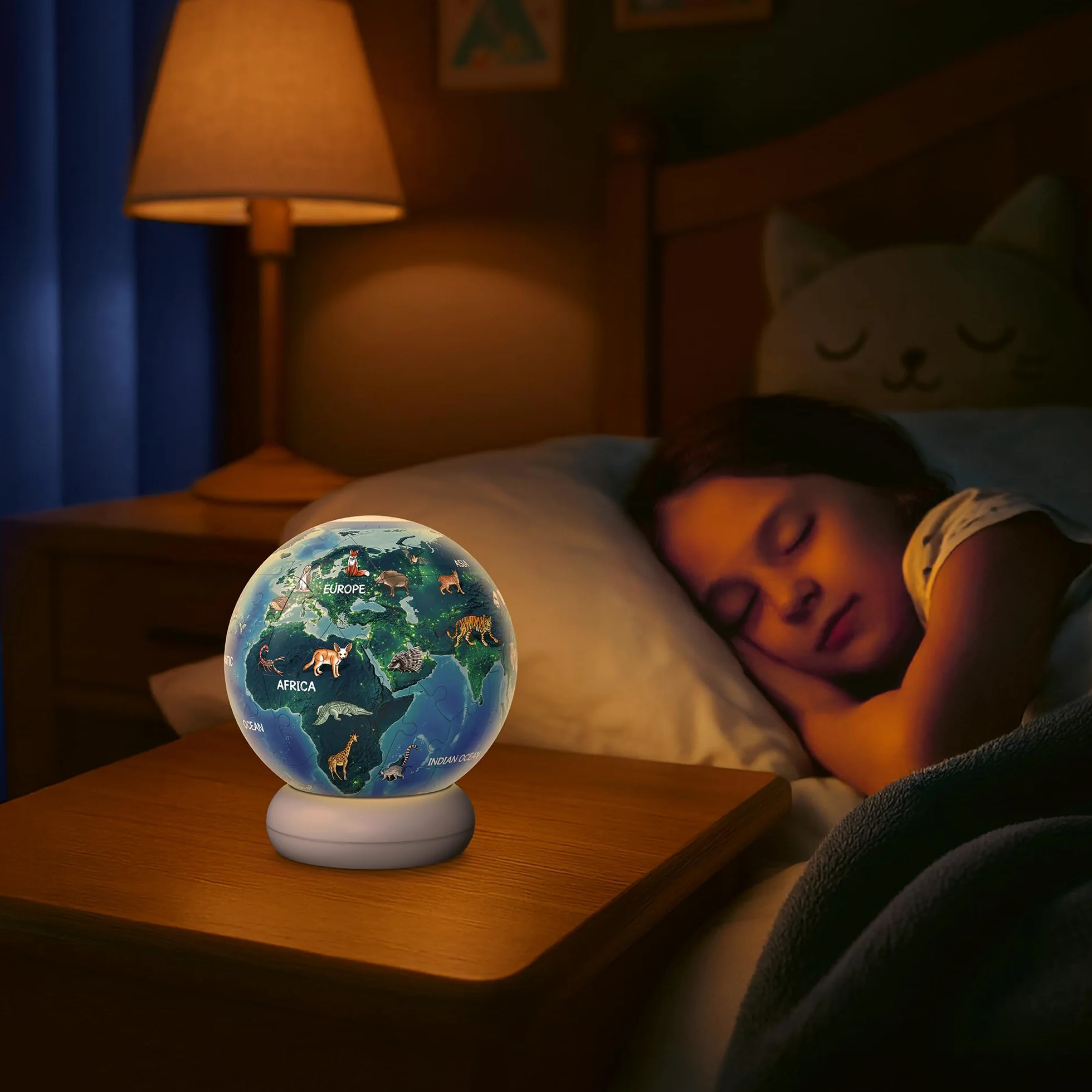 3D Puzzle-Ball Nachtlicht Erde mit Tiermotiven