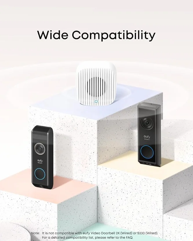eufy Chime 2 dodatkowy dzwonek, 10 fabrycznie zainstalowanych melodii, dwuzakresowe Wi-Fi (2 | 4/5 GHz), łatwa konfiguracja, automatyczne parowanie Bluetooth, regulowana głośność do 80 dB