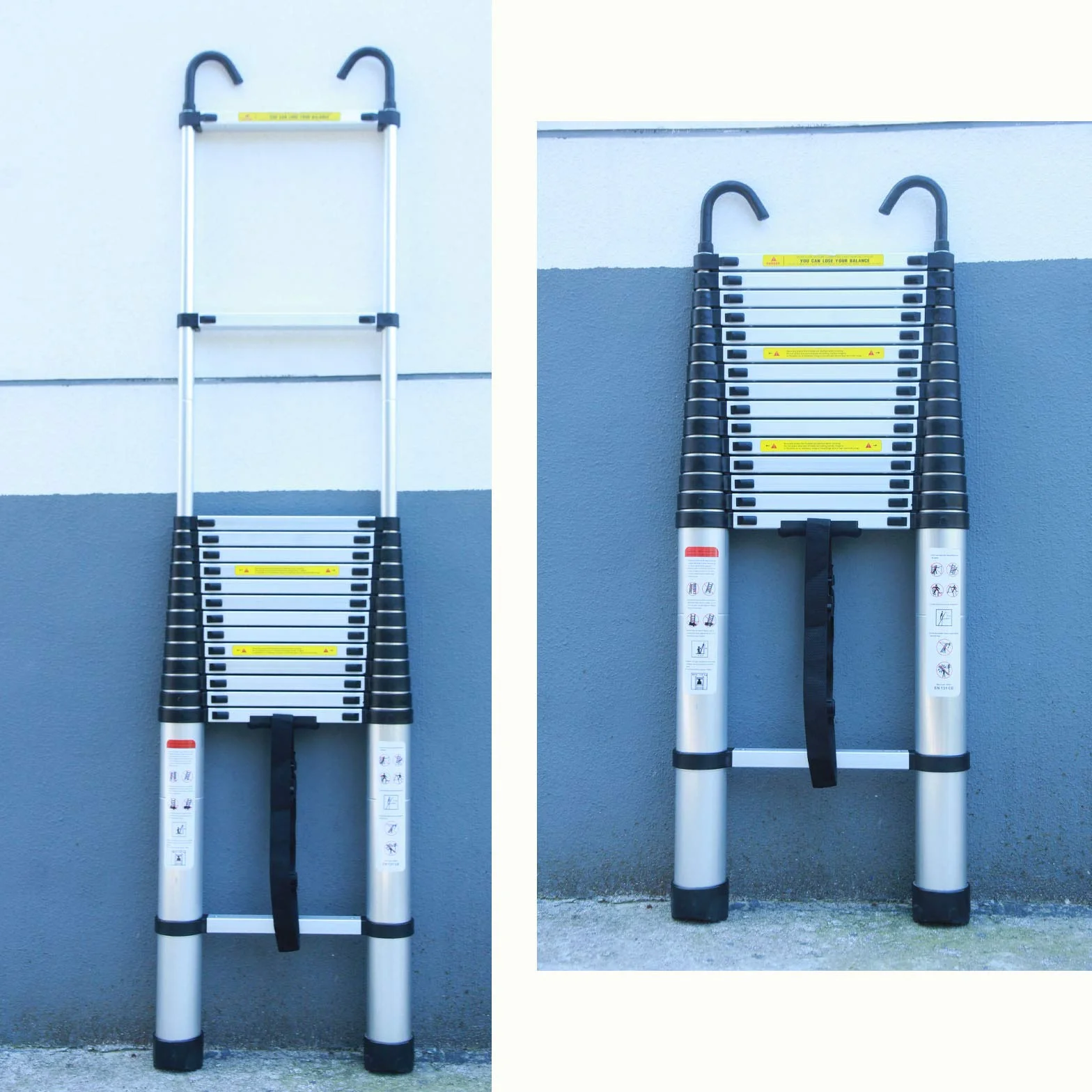 Drabina teleskopowa 6,2 m z odłączanym hakiem bezpieczeństwa, aluminiowa drabina teleskopowa, wysoka, wielofunkcyjna drabina loftowa, pojemność 150 kg, bezpieczna i kompaktowa