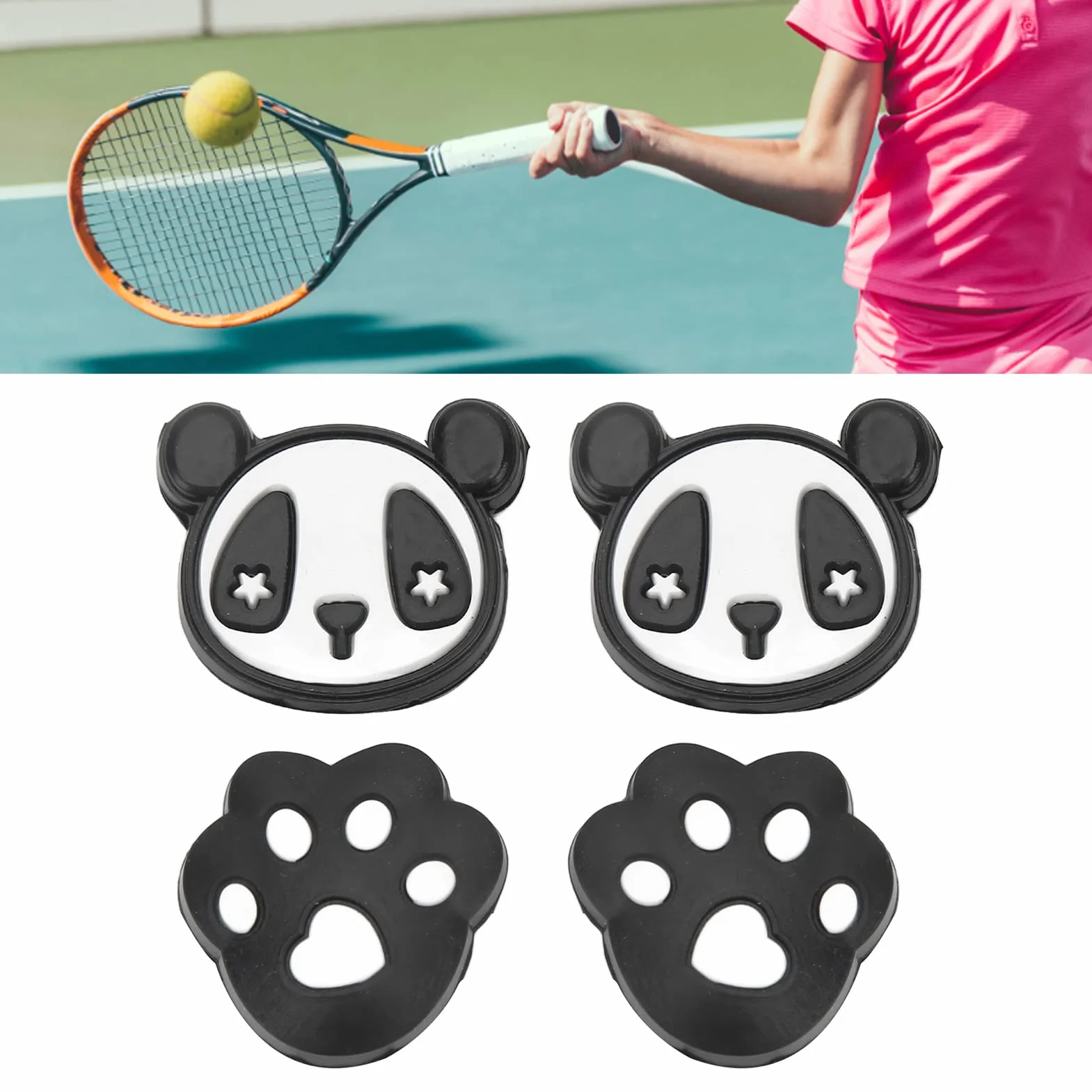 CHICIRIS Rakieta tenisowa, 4 sztuki amortyzatorów rakiety tenisowej z żelu krzemionkowego, słodki wzór, przenośny amortyzator wibracji, akcesoria sportowe