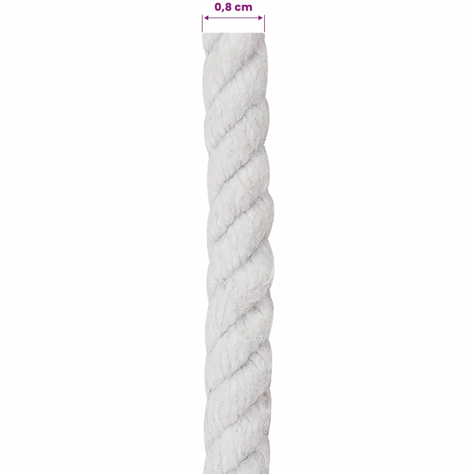 Linka bawełniana, biała, średnica 0,8 cm, długość 5000 cm, potrójnie pleciona, wszechstronna, do ogrodu, na kemping, do warsztatu, montażu i projektów DIY, wytrzymała i elastyczna