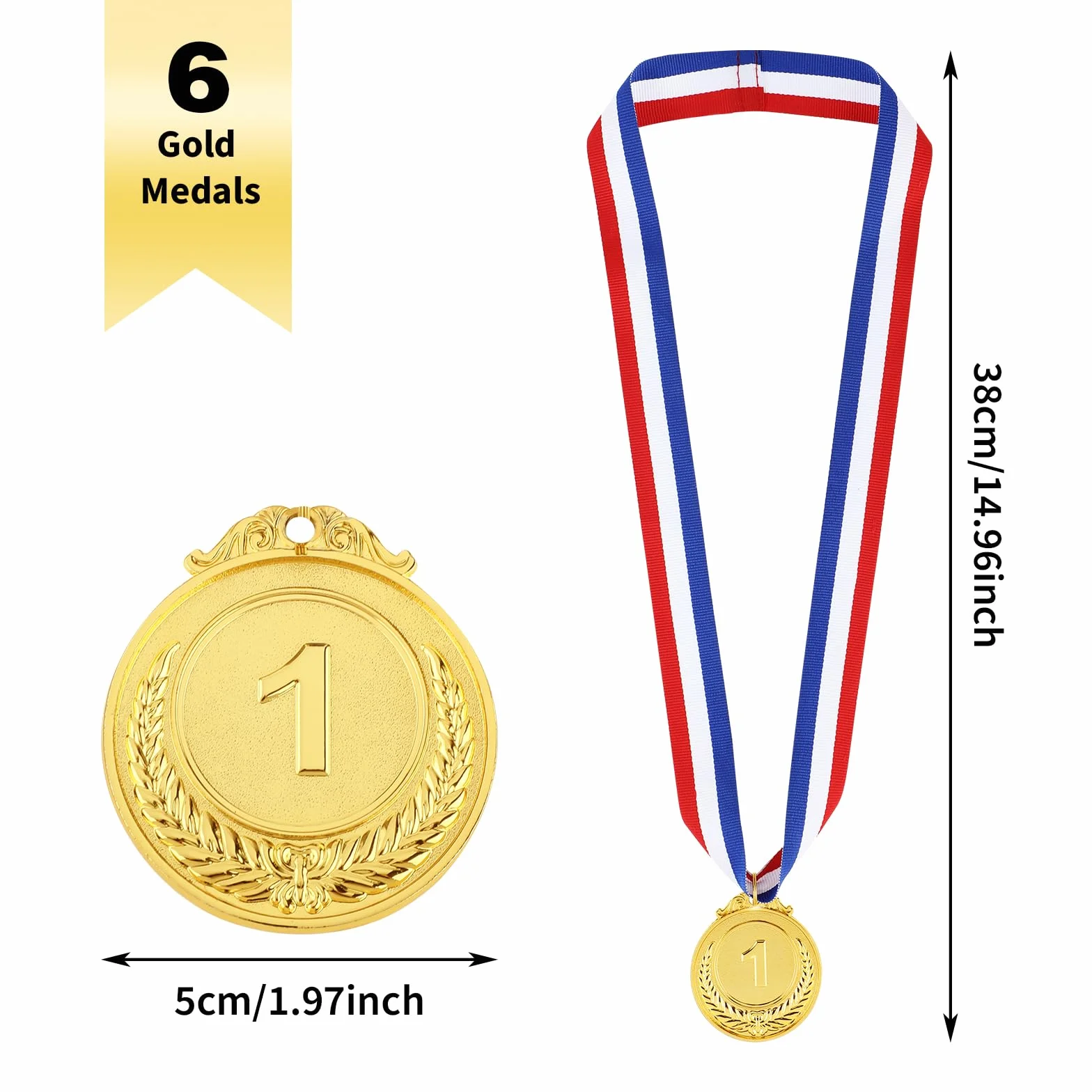 DIVINA VITAE Złote medale, 6 szt., z paskiem na szyję, dla 1. miejsca, na zawody sportowe, konkurs taneczny, pokaz talentów, sztafetę, konkurs spożywczy