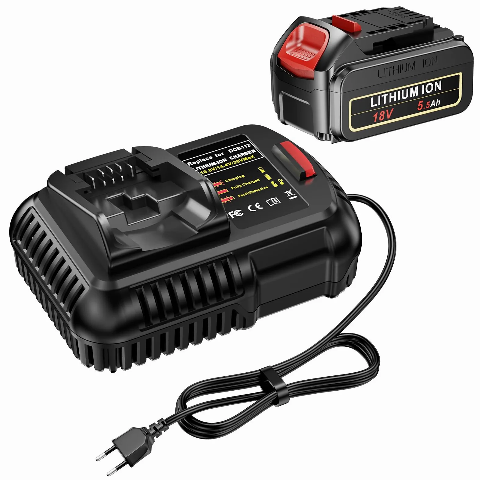 LabTEC Akumulator do Dewalt DCB204 z ładowarką 10,8 V-14,4 V-20 V do DCB112, akumulator litowo-jonowy kompatybilny z DCB120, DCB121, DCB206, DCB205, DCB181, DCB181-XJ