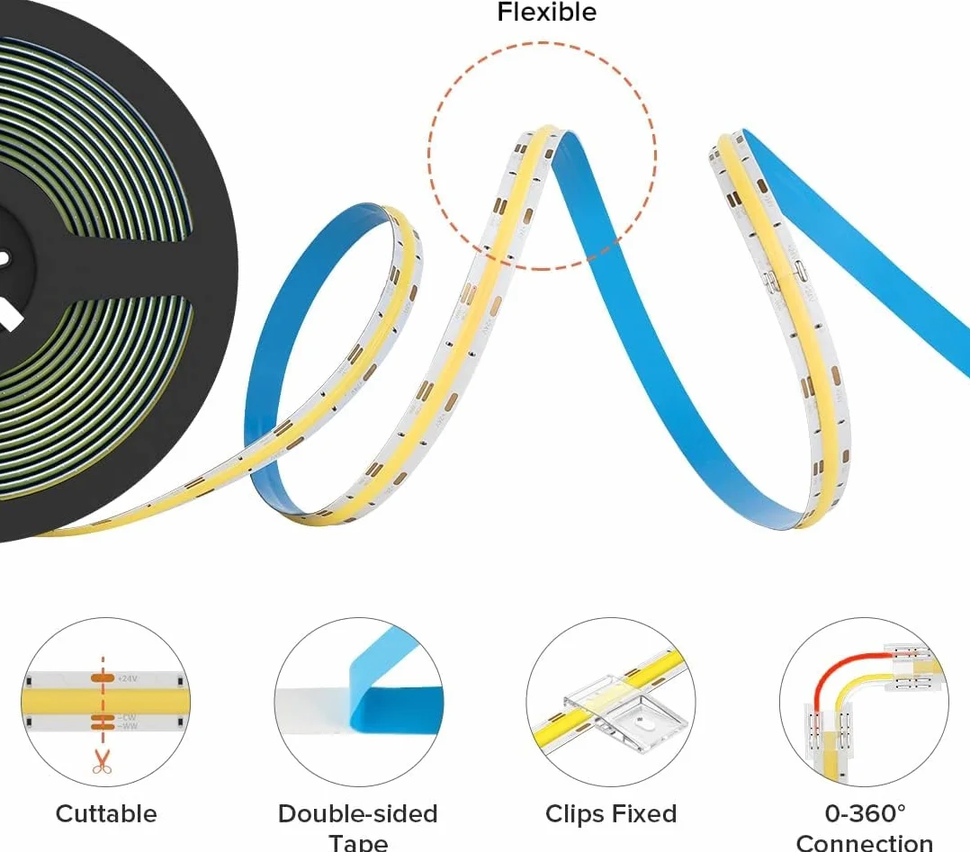 BTF-LIGHTING FCOB COB FOB elastyczna taśma LED High Density CCT 2 x 5 m 640 LEDS/M DC24 V 14 W/M regulowana 3000-6000 K CRI> 90 ściemniana, odkształcalna taśma LED do dekoracji wnętrz DIY (tylko