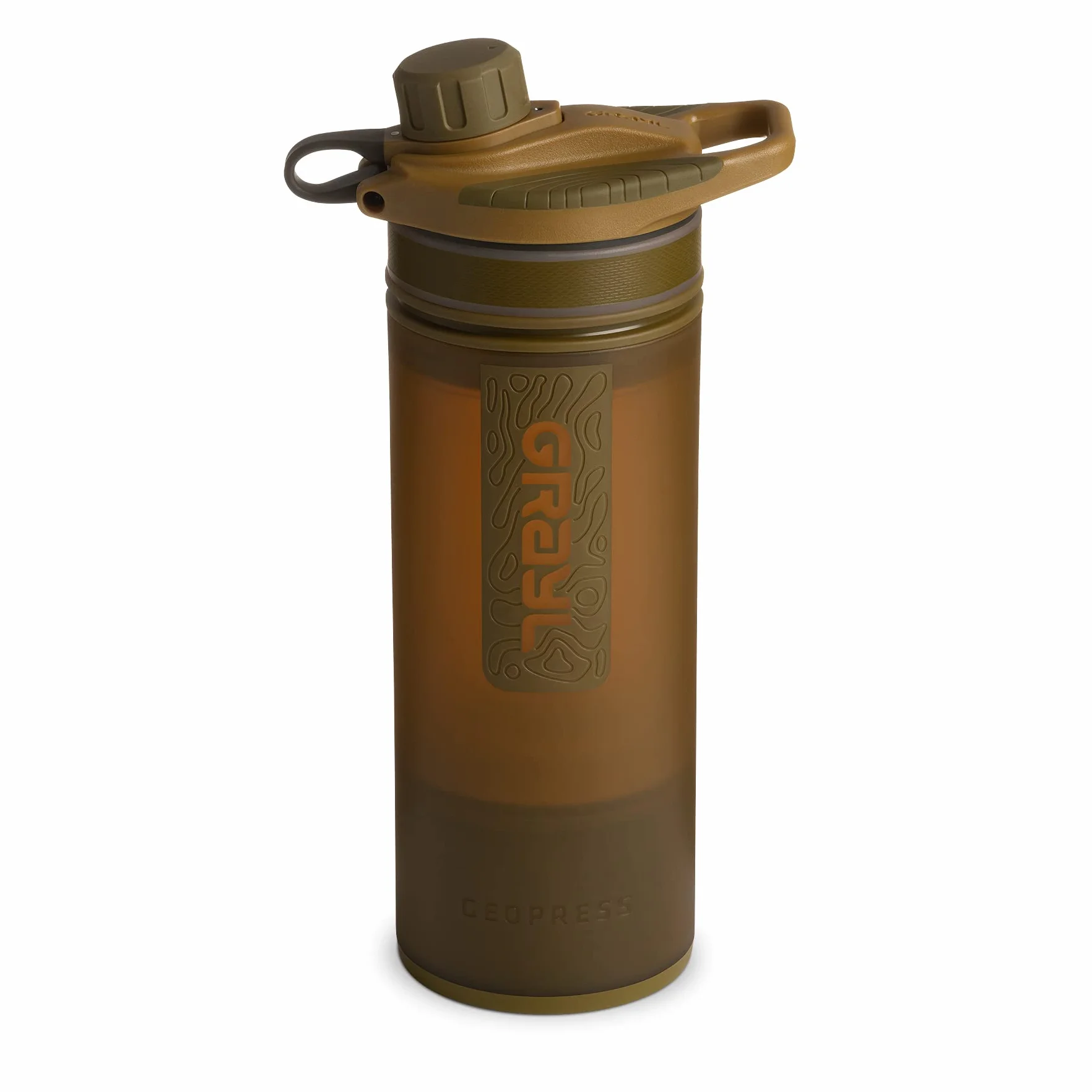 GRAYL GeoPress Zewnętrzny filtr do wody pitnej, 710 ml, eliminuje 99,99% wszystkich bakterii i wirusów, idealny na kemping, survival i podróż (brązowy Coyote)
