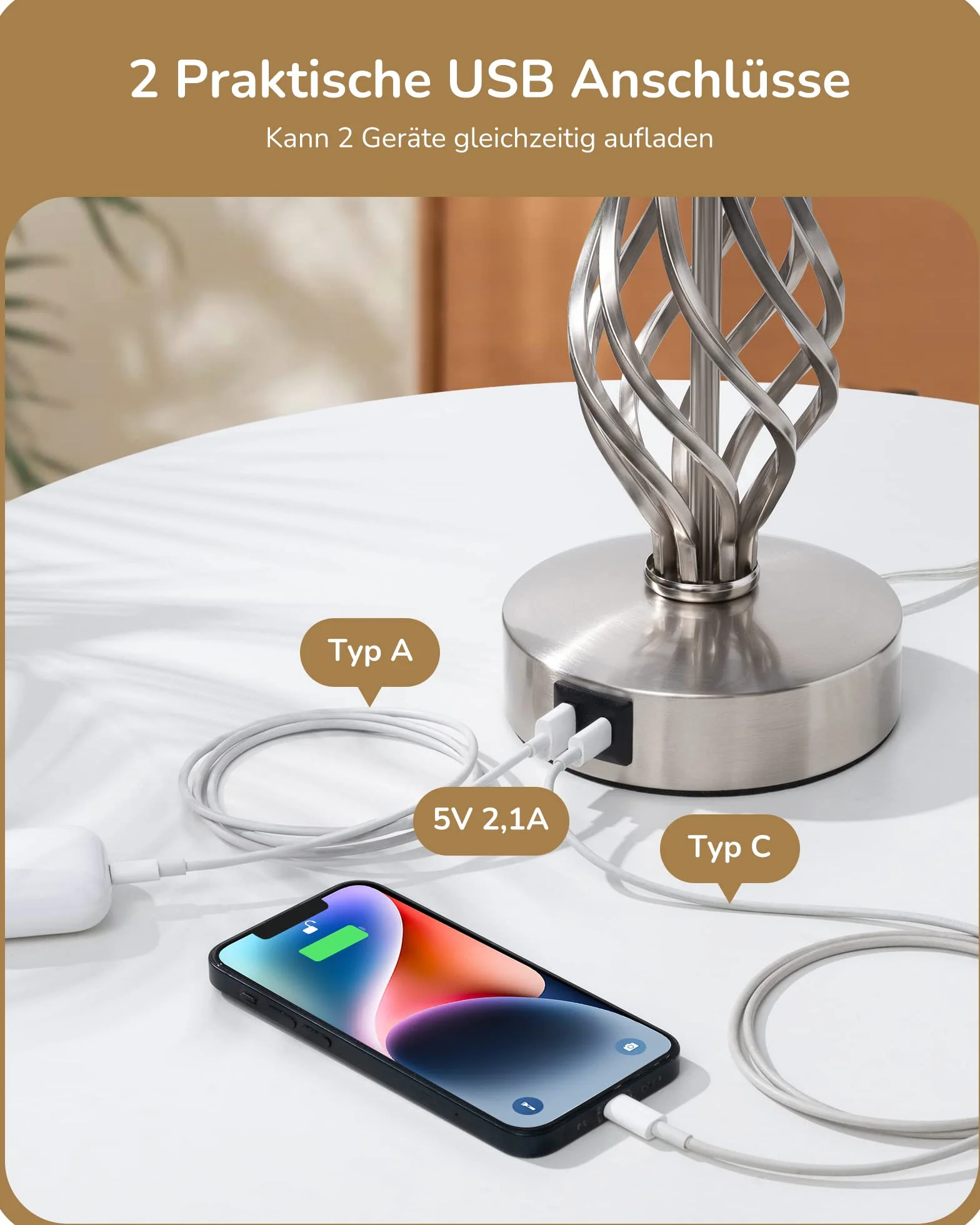 EDISHINE Lampka nocna LED, dotykowa, ściemniana, zestaw 2 szt., nowoczesna lampa stołowa z funkcją ładowania, 2 porty USB, do dekoracji sypialni, salonu, na parapet, prezent, abażur lniany, szara