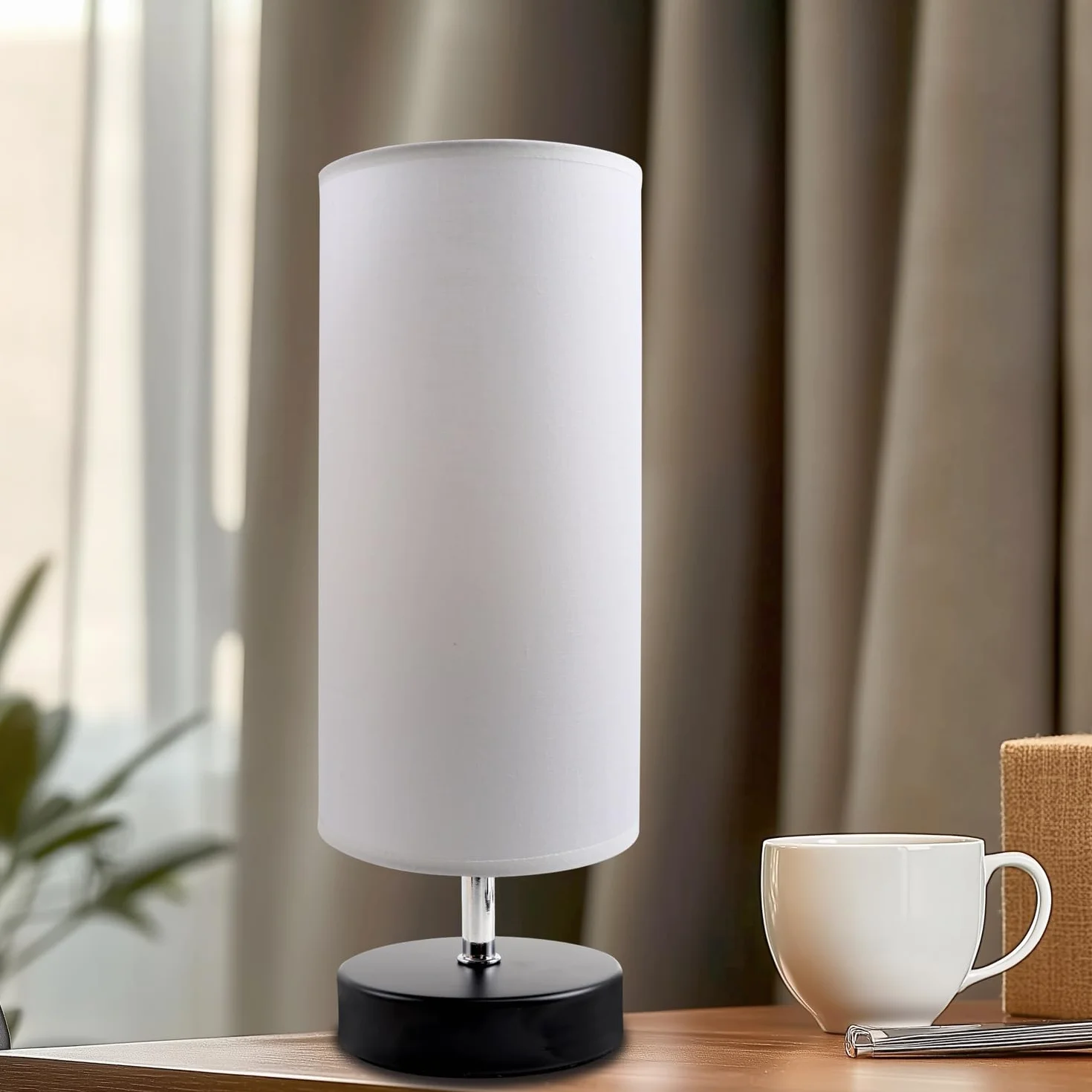 Lampka nocna biała z żarówką 6 W, oprawa E27 z przełącznikiem kablowym, 3 temperatury barwowe 3000 K/4000 K/6500 K z funkcją pamięci, nowoczesna lampa stołowa LED do sypialni, salonu