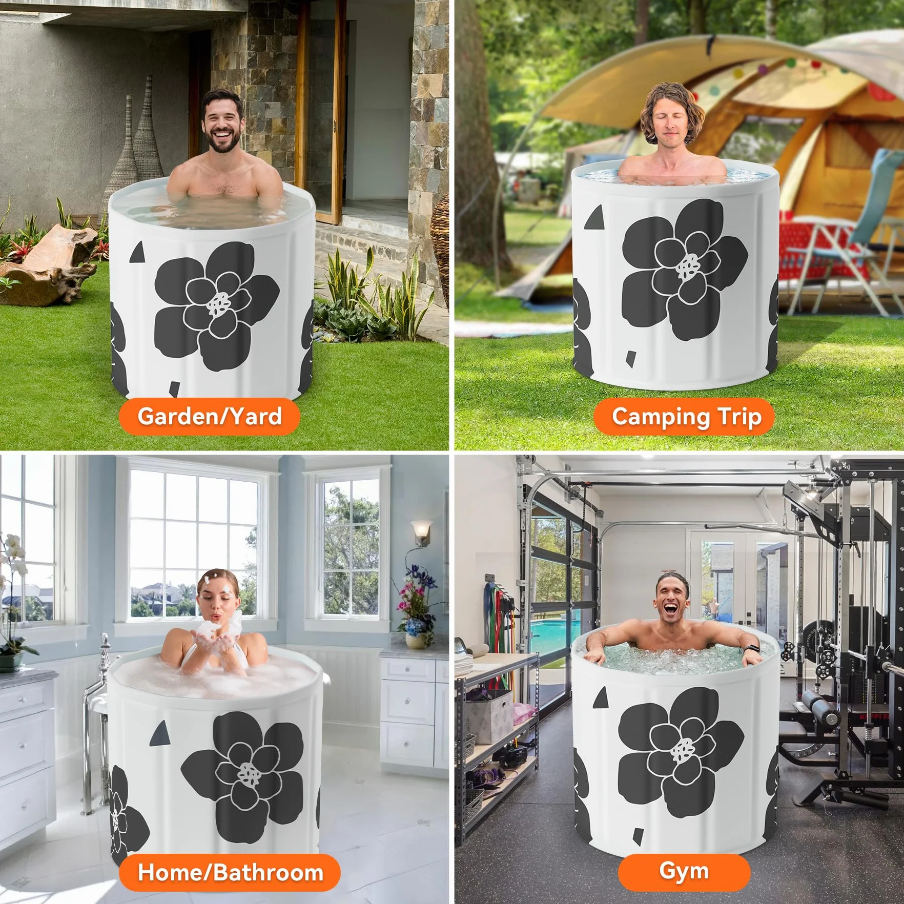 Black bathtub Przenośna składana wanna, wolnostojąca wanna dla dorosłych, do kąpieli lodowej i gorącej do rekreacji sportowców, składana wanna do domu, do nurkowania na siłowni, prysznic spa