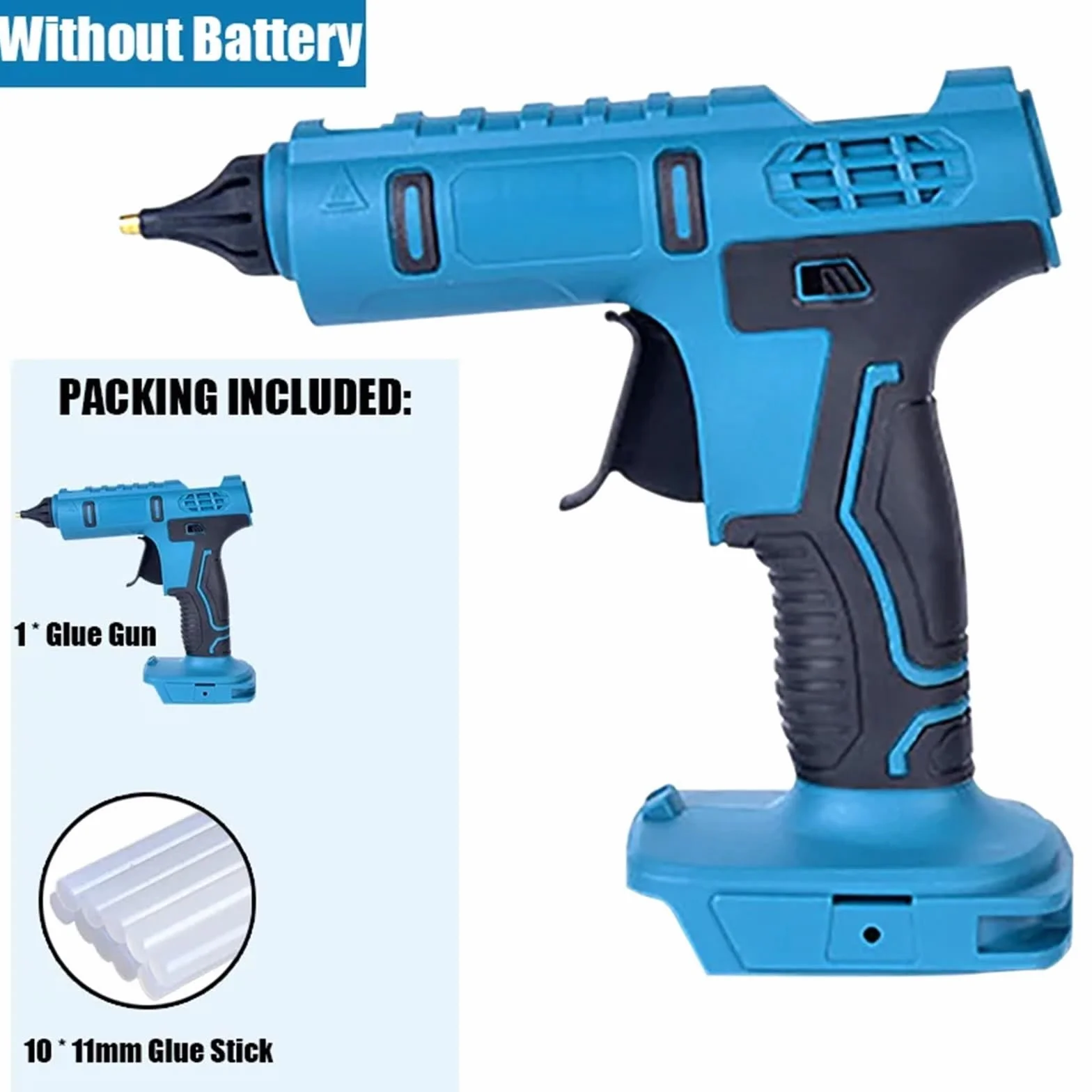 Nowy pistolet do klejenia na gorąco kompatybilny z baterią litową Ma-kita18V bezprzewodowy elektryczny pistolet do klejenia na gorąco z 10 sztuk 11mm kleje w sztyfcie (Size : Without Battery)