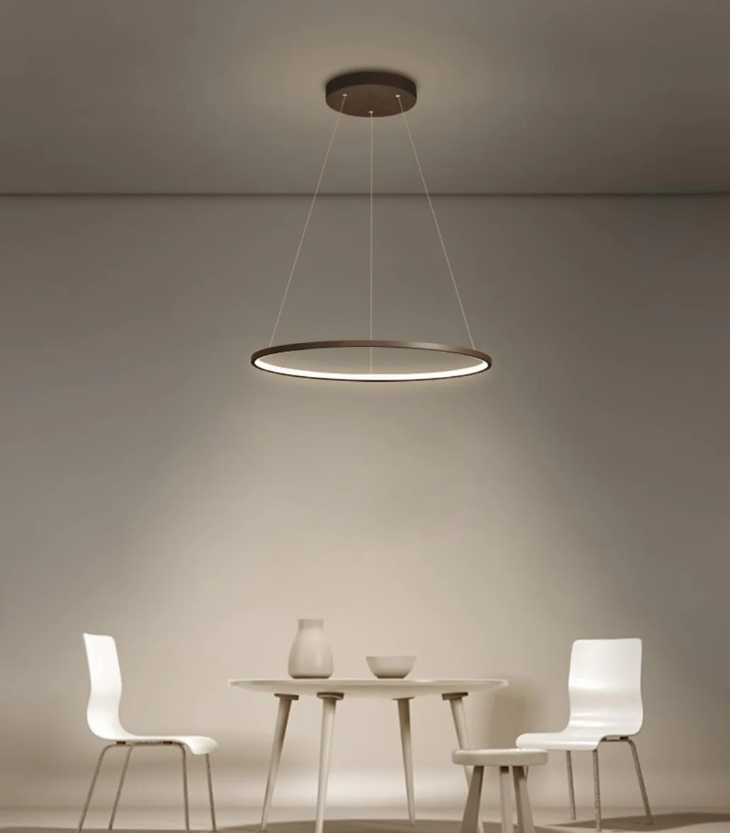 Bellastein LED Nowoczesne okrągłe oświetlenie wiszące z pilotem Lampa wisząca Regulowana wysokość Światło sufitowe Żyrandol do salonu Jadalnia Biuro (brązowy, L80cm)