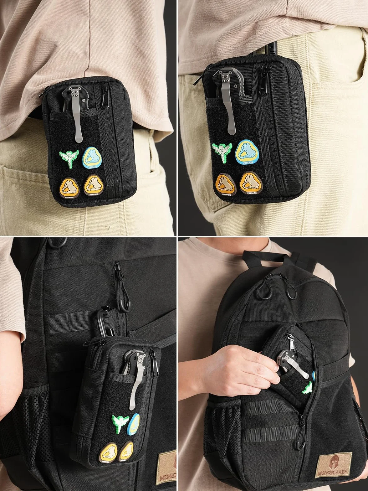 VIPERADE VE30 Woreczki Molle Mała torba EDC Kompaktowa torba na pasek dla mężczyzn Torba EDC z rzepem Regulowany plecak Molle czarny