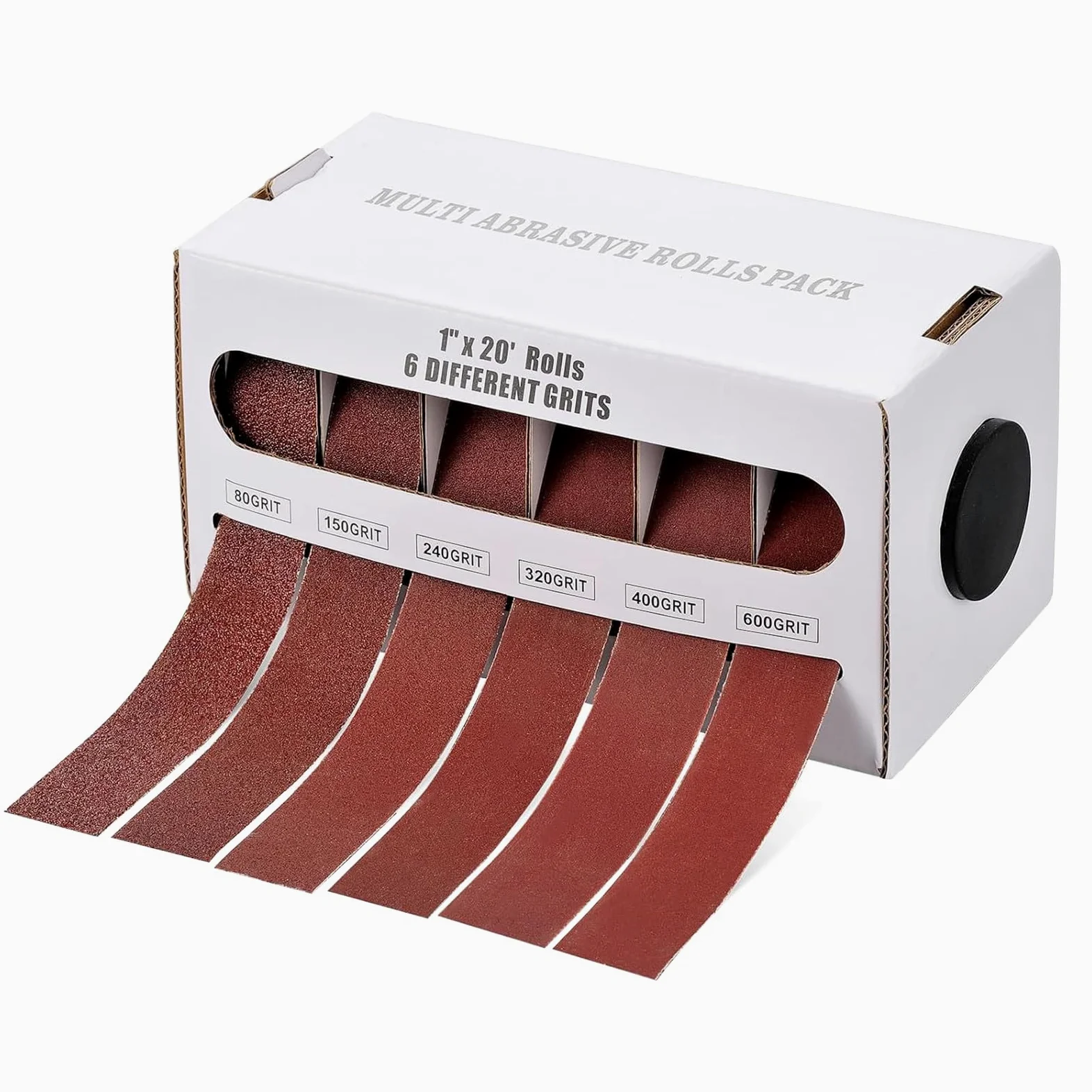 6 rolek papieru ściernego, rolki papieru ściernego, 8 m x 25 mm, 80/150/240/320/400/600, różne ziarnistości, zestaw papieru ściernego do drewna, metalu, mebli, farb, płyt gipsowo-kartonowych