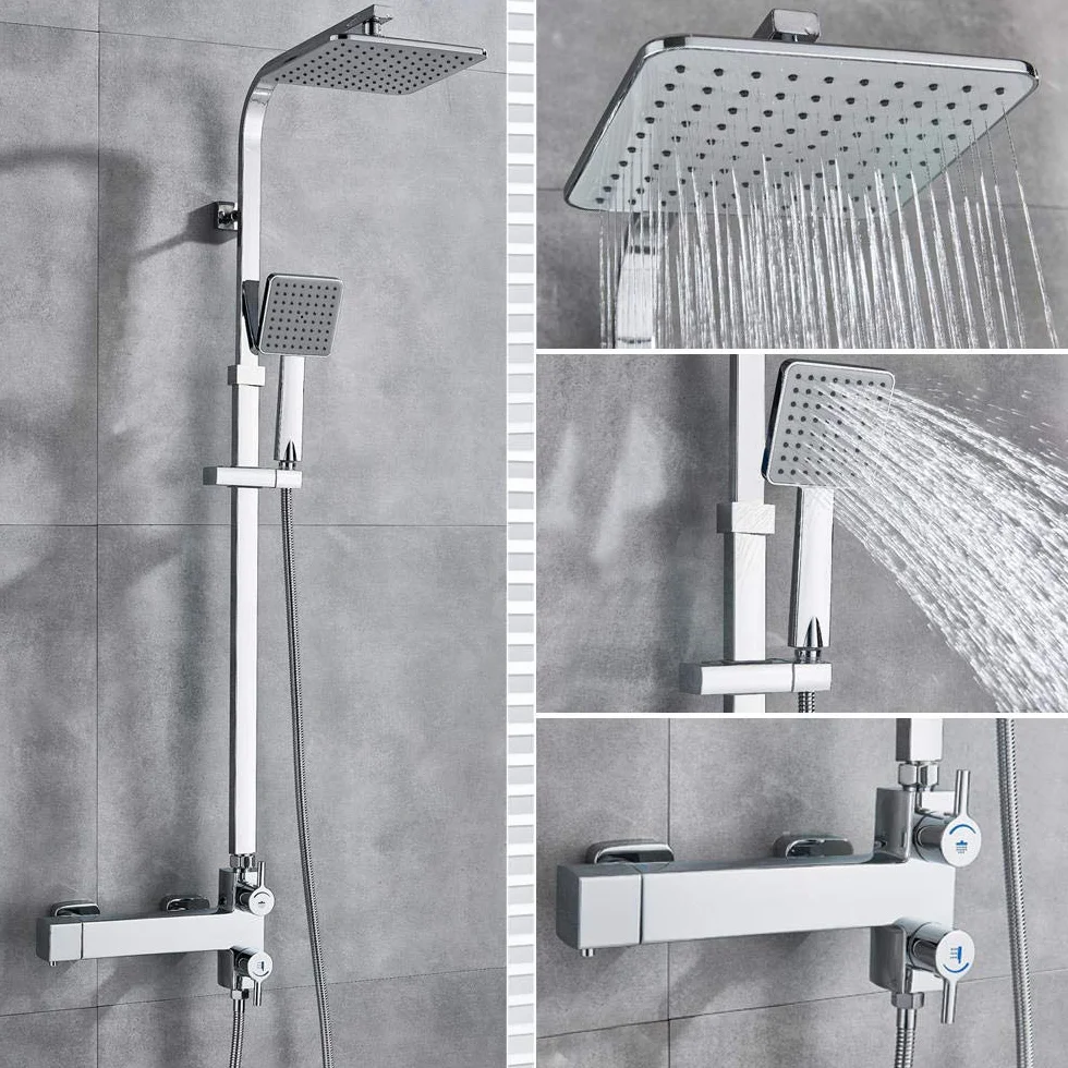 Bateria termostatyczna deszczownica wannowa bateria mieszająca - chromowany zestaw prysznicowy do wanny i łazienki