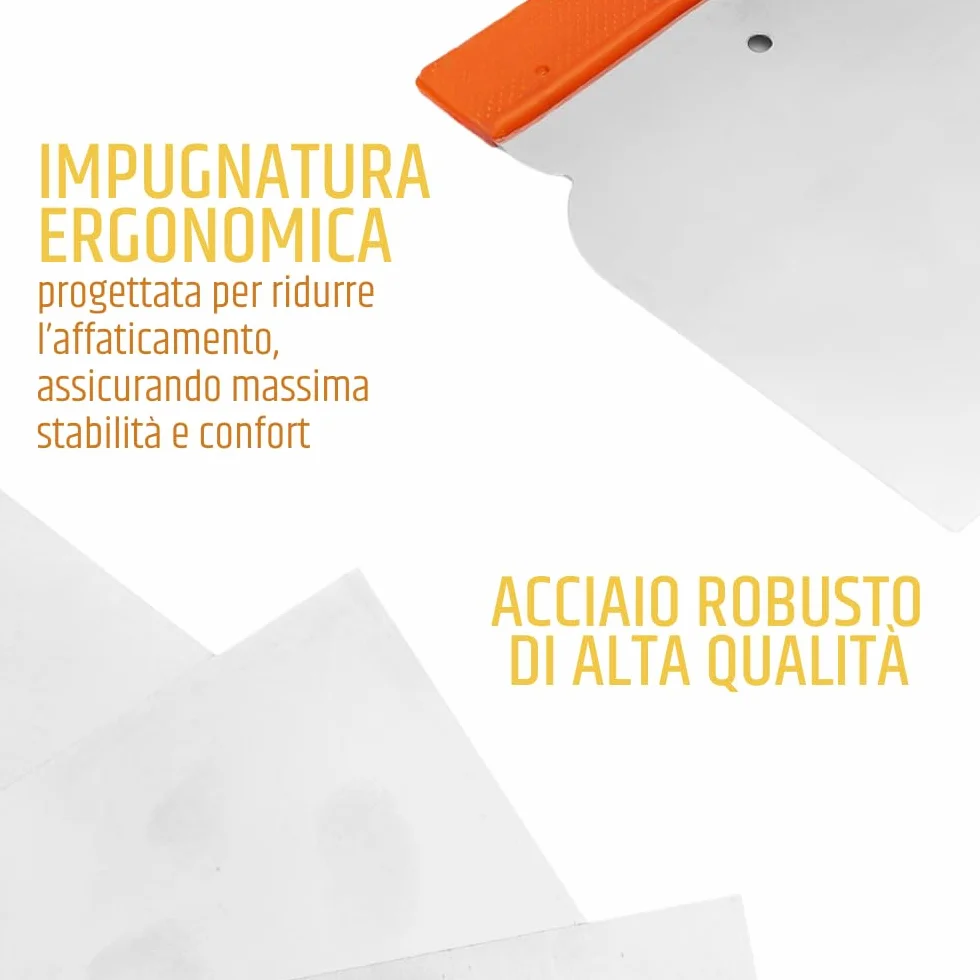 PENNELLIFICIO 2000 | Zestaw 4 profesjonalnych japońskich szpatułek ze stali nierdzewnej, ergonomiczny chwyt, idealny do kitu, szerokość 60/80/100/120