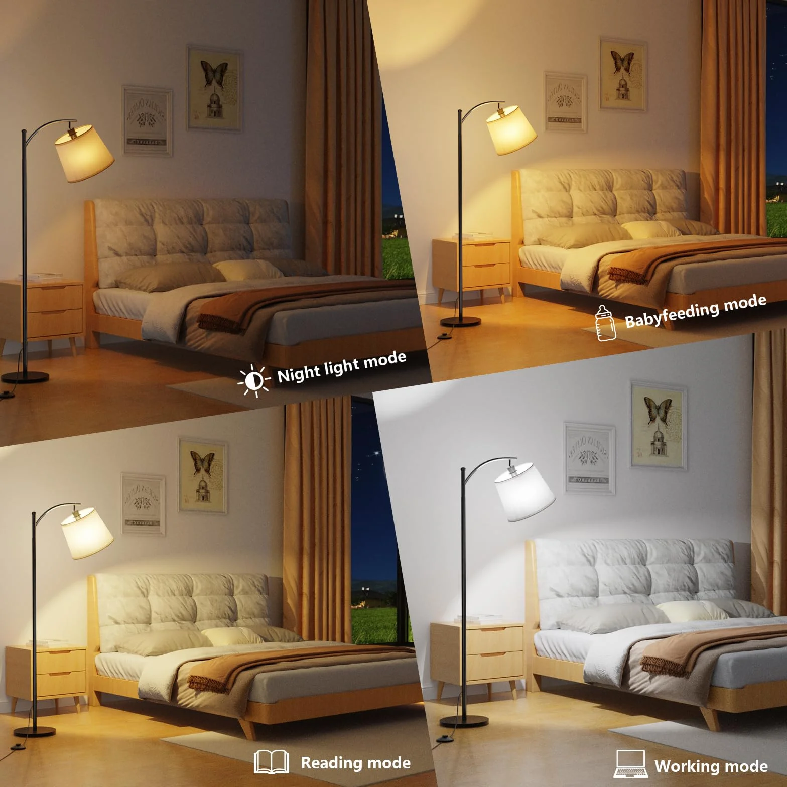 Lampa Podłogowa do Salonu, Lampa łukowa ze Zdalnym Sterowaniem, ściemnialna Lampapodlogowa z Przełącznikiem Nożnym, 3 Temperatury Barwowe, Odpowiednia do Salonu, Sypialni I biura