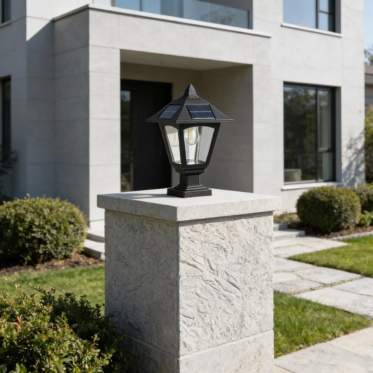 Solarne lampy słupkowe, 2 szt., 30 cm, 3000 K, ciepłe światło, bez okablowania, solarne lampy ogrodowe z podstawą montażową na molo do użytku na zewnątrz