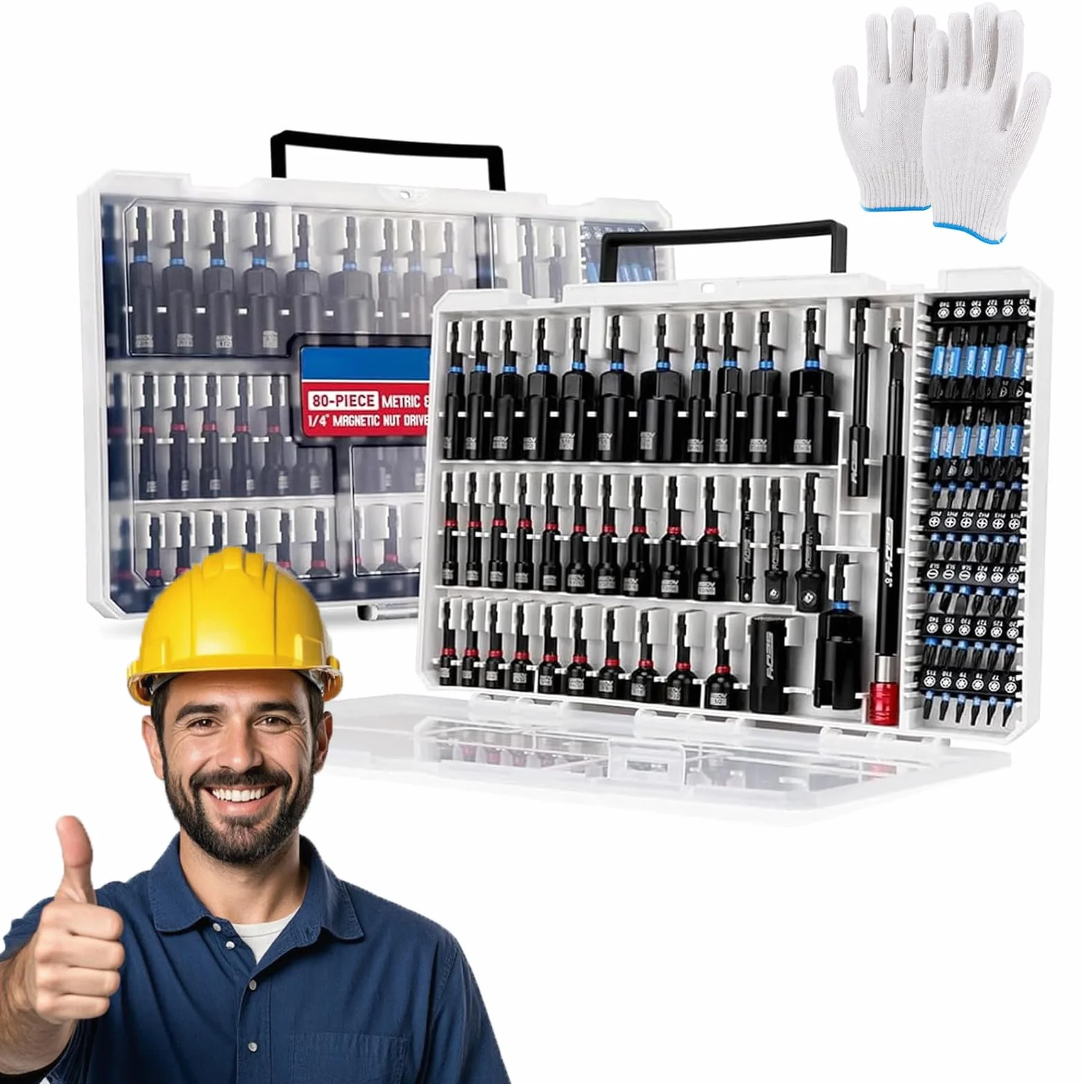 Allalonga Zestaw magnetycznych nakrętek udarowych Allalonga 80-częściowy zestaw sterowników nakrętek magnetycznych z adapterami gniazd, uchwyt bitowy, nakrętki skrzydłowe, sterowniki, zestawy gniazd