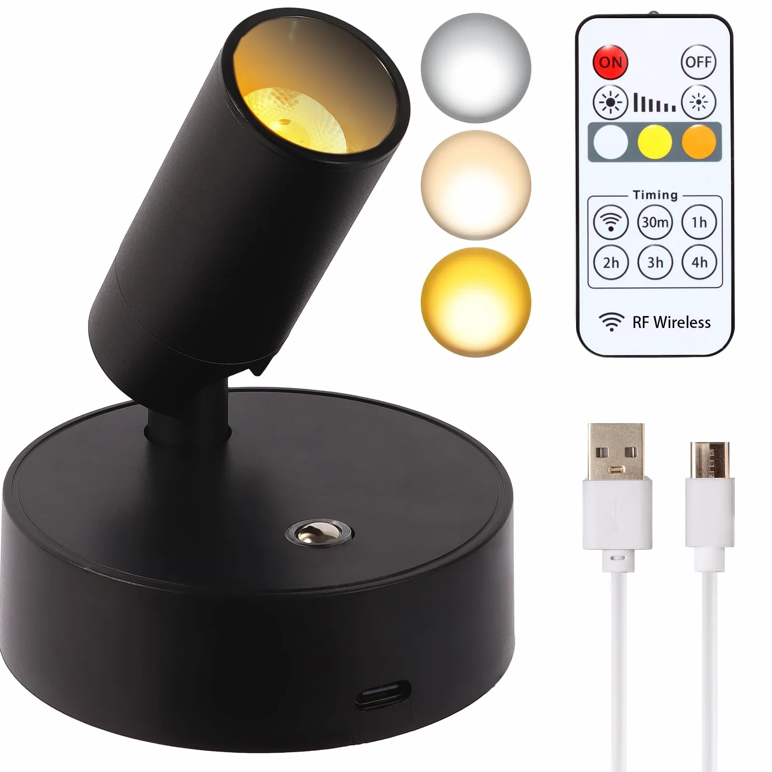Akumulator do reflektorów LED USB z pilotem, 3 temperatury barwowe, ściemnialne światła punktowe LED Puck, bezprzewodowe lampy LED z funkcją pomiaru czasu dla sztuki, rośliny, portrety, 1 opakowanie