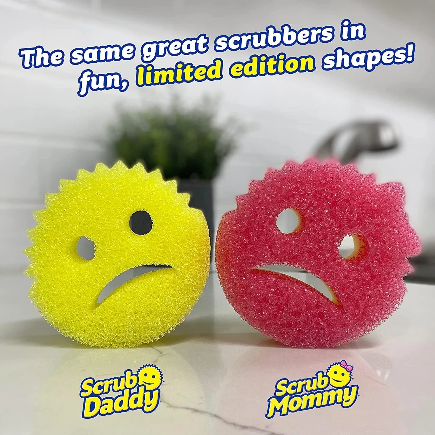 Scrub Daddy & Scrub Mommy Cranky Couple, Smiley Face Gąbki do czyszczenia i mycia naczyń, opakowanie 2 szt