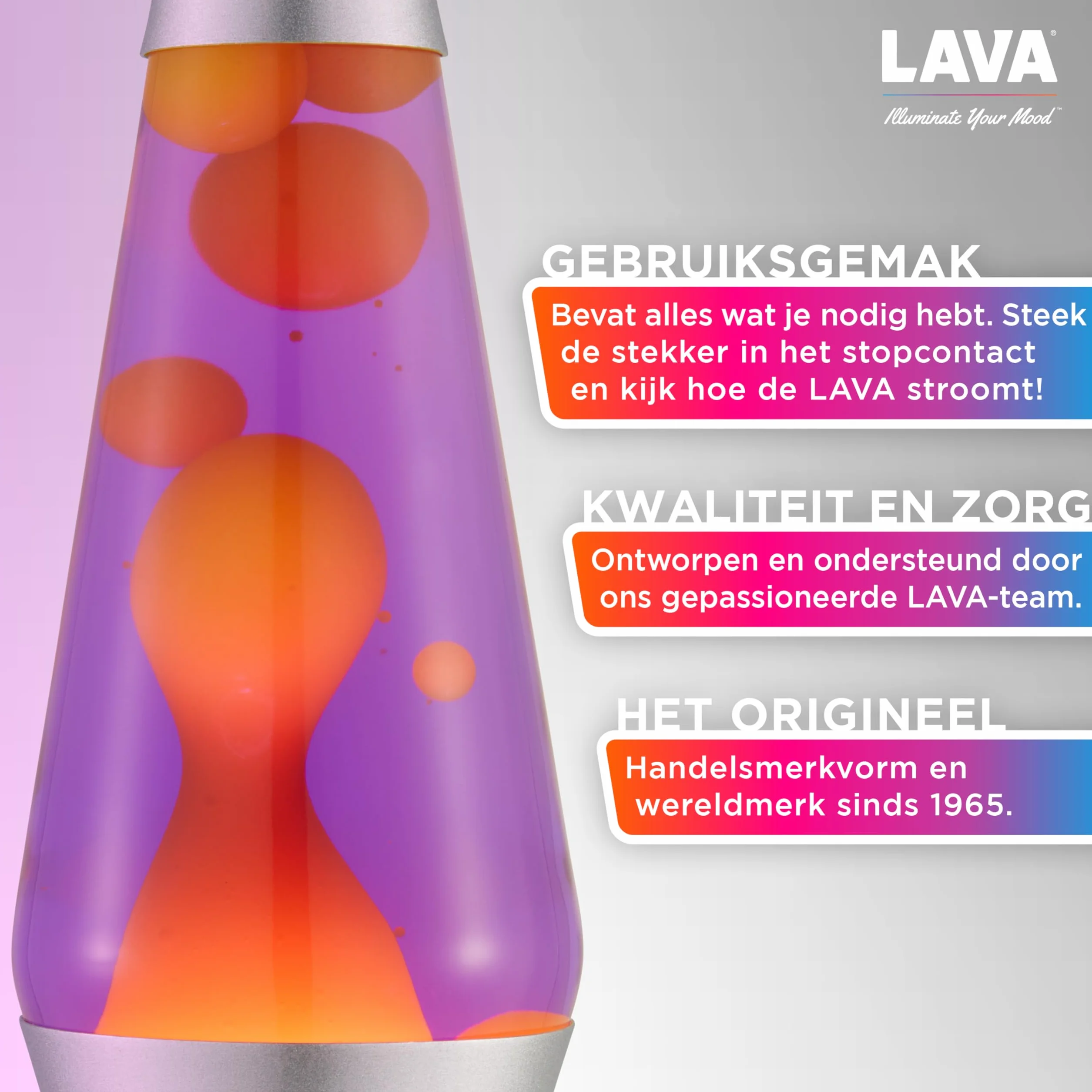 LAVA® - Lampa Lava 2125, żółty wosk, fioletowa ciecz, srebrna podstawa i czapka, oryginalna 14,5 cal lampa ruchowa marki LAVA®