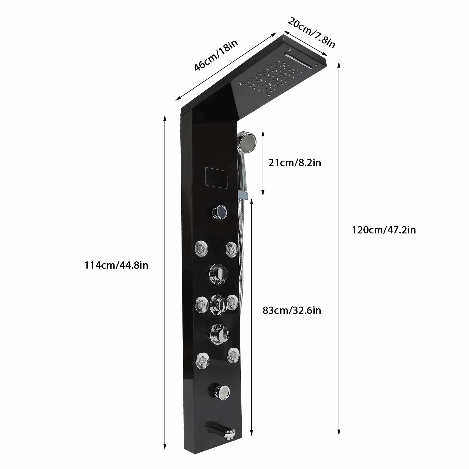 Panel prysznicowy ze stali nierdzewnej LED, czarna kolumna prysznicowa, armatura prysznicowa, deszczownica, słuchawka prysznicowa, zestaw prysznicowy 8 dysz do masażu, do hoteli, domów, centrów