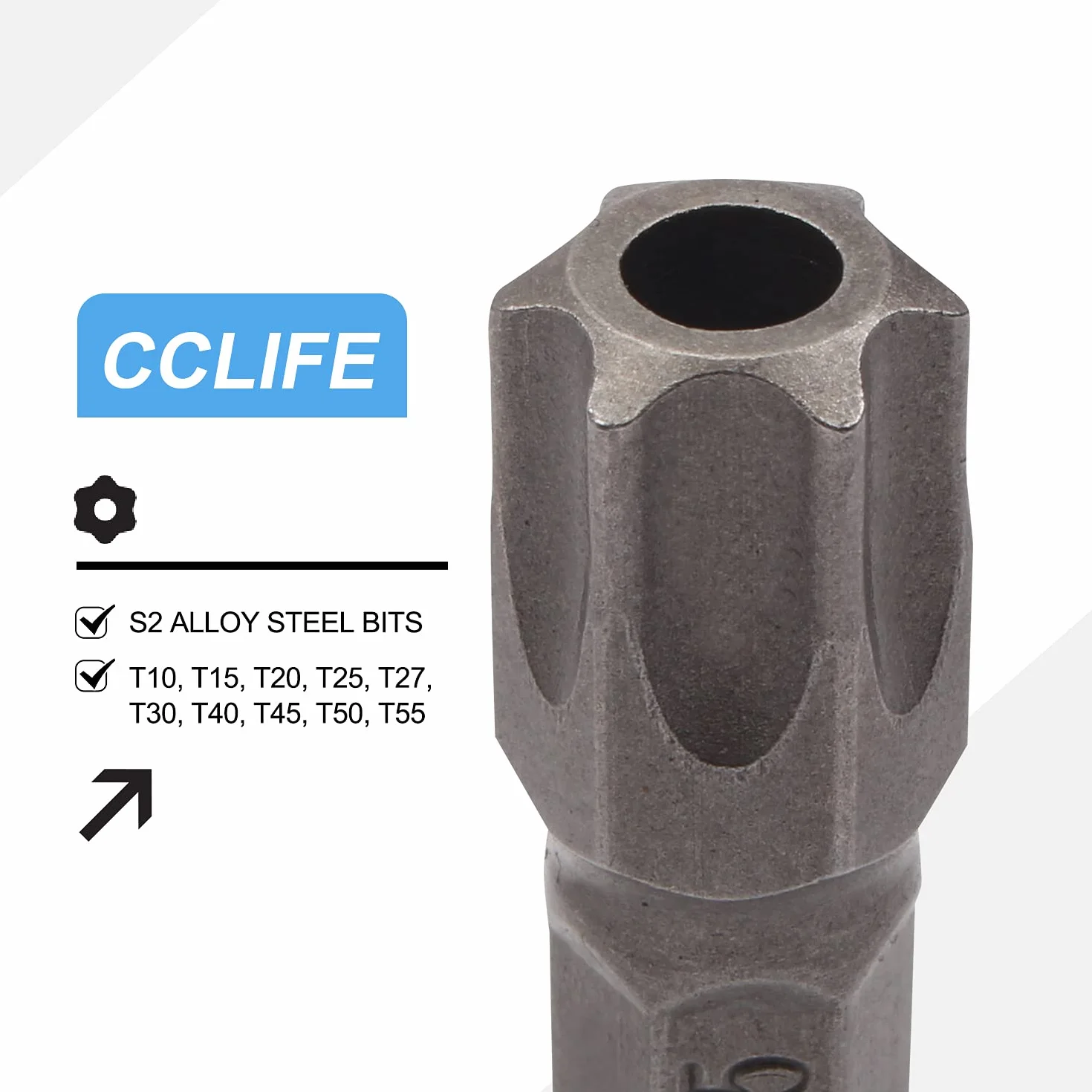 CCLIFE Zestaw 34-częściowy kluczy nasadowych Torx wewnętrznych i zewnętrznych oraz bitów S2 sześciokątnych | Nasadki E4-E20 | Zestaw Torx T10-T60 | Nasadki i bity do kluczy nasadowych.