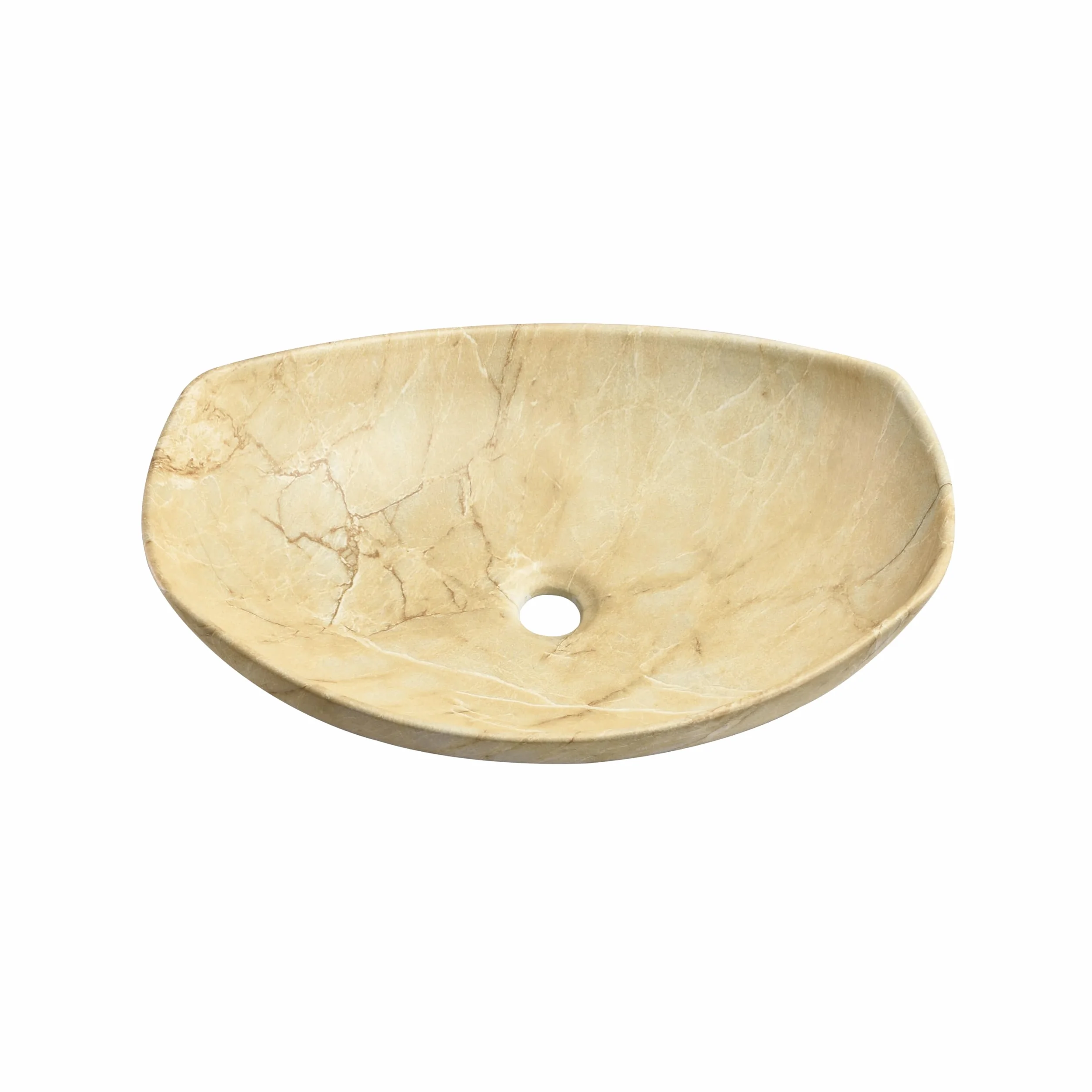 umywalka ceramiczna owalna - 55 x 40 x 15 cm - z piaskowca/trawertynu - nablatowa - beżowy