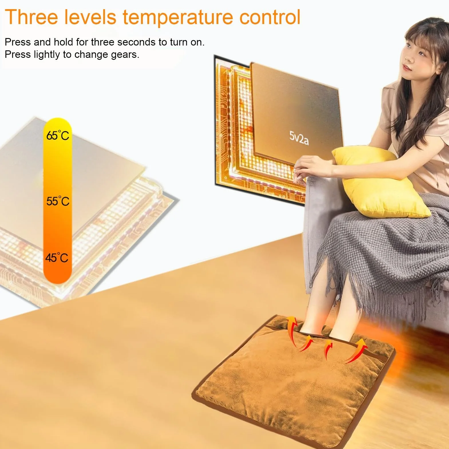 Elektryczny podgrzewacz do stóp USB z 3 ustawieniami temperatury