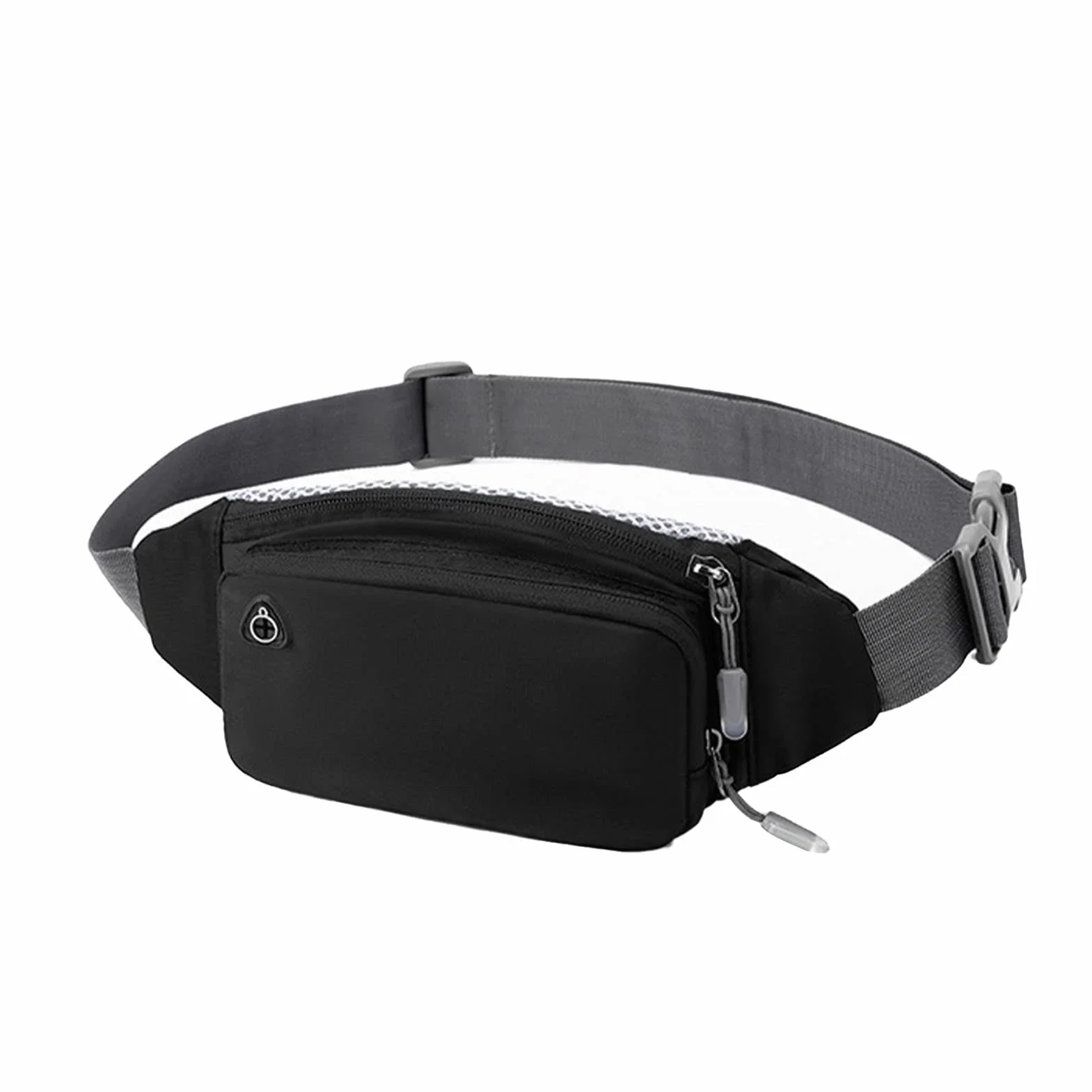 Ausla Nylonowa Torba w Talii Fanny Pack Bag Paska z Regulowanym Paskiem Wodoodporna Konstrukcja Oddychająca z Tyłu Oddychania do Biegania na Rowerze (Nylon czarny (szary pasek))