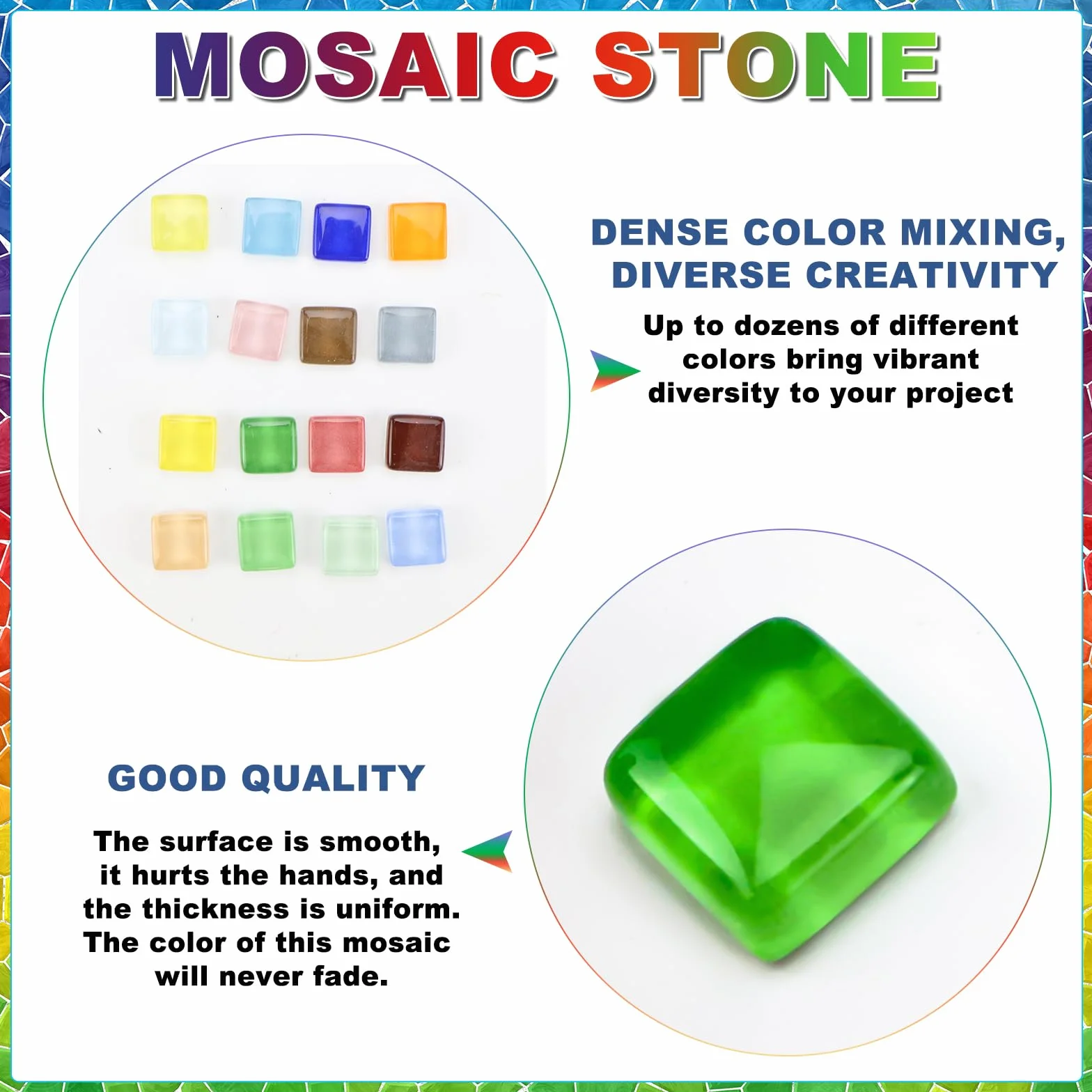 CHRI 1000 g kamieni mozaiki szklanej, 1 x 1 cm, kolorowe kryształowe płytki mozaikowe, ok. 1200 sztuk kamieni mozaiki do projektów DIY, majsterkowania, dekoracji mozaiki (kolorowa mieszanka)